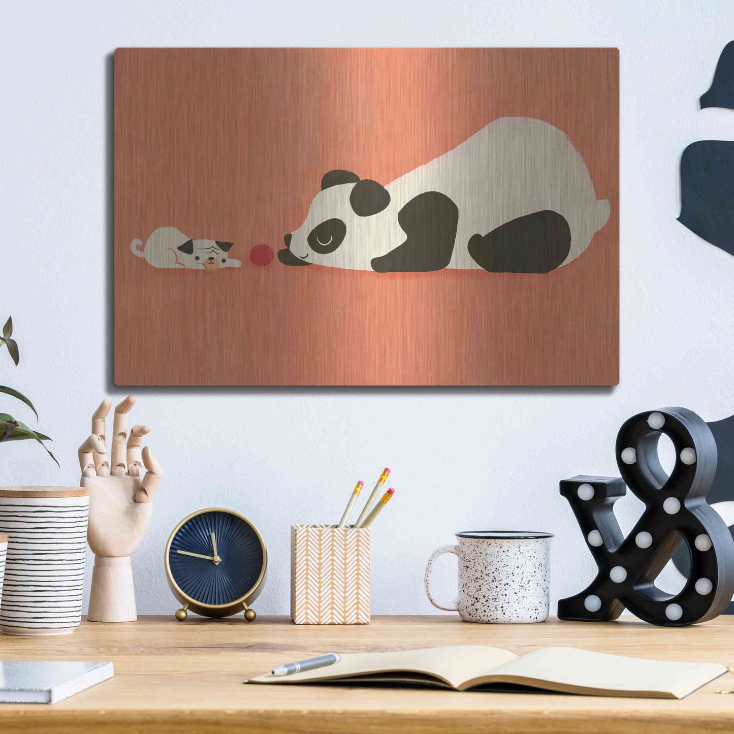 Luxe Metal Art 'The Pug and the Panda' by Jay Fleck, Metal Wall Art,16x12