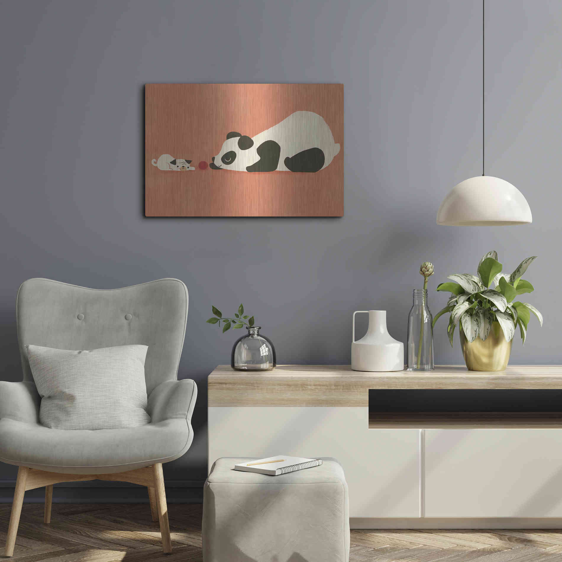 Luxe Metal Art 'The Pug and the Panda' by Jay Fleck, Metal Wall Art,24x16