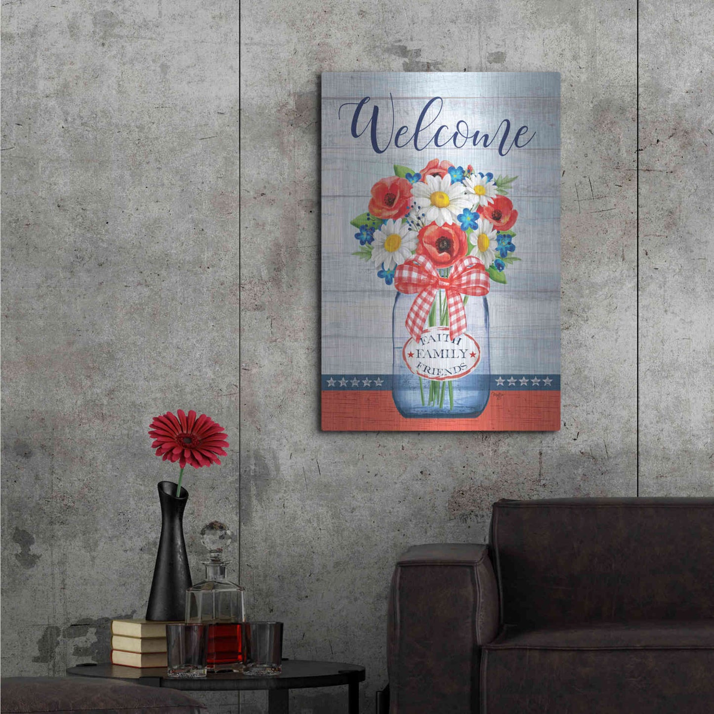 Luxe Metal Art 'Patriotic Glass Jar' by Mollie B, Metal Wall Art,24x36