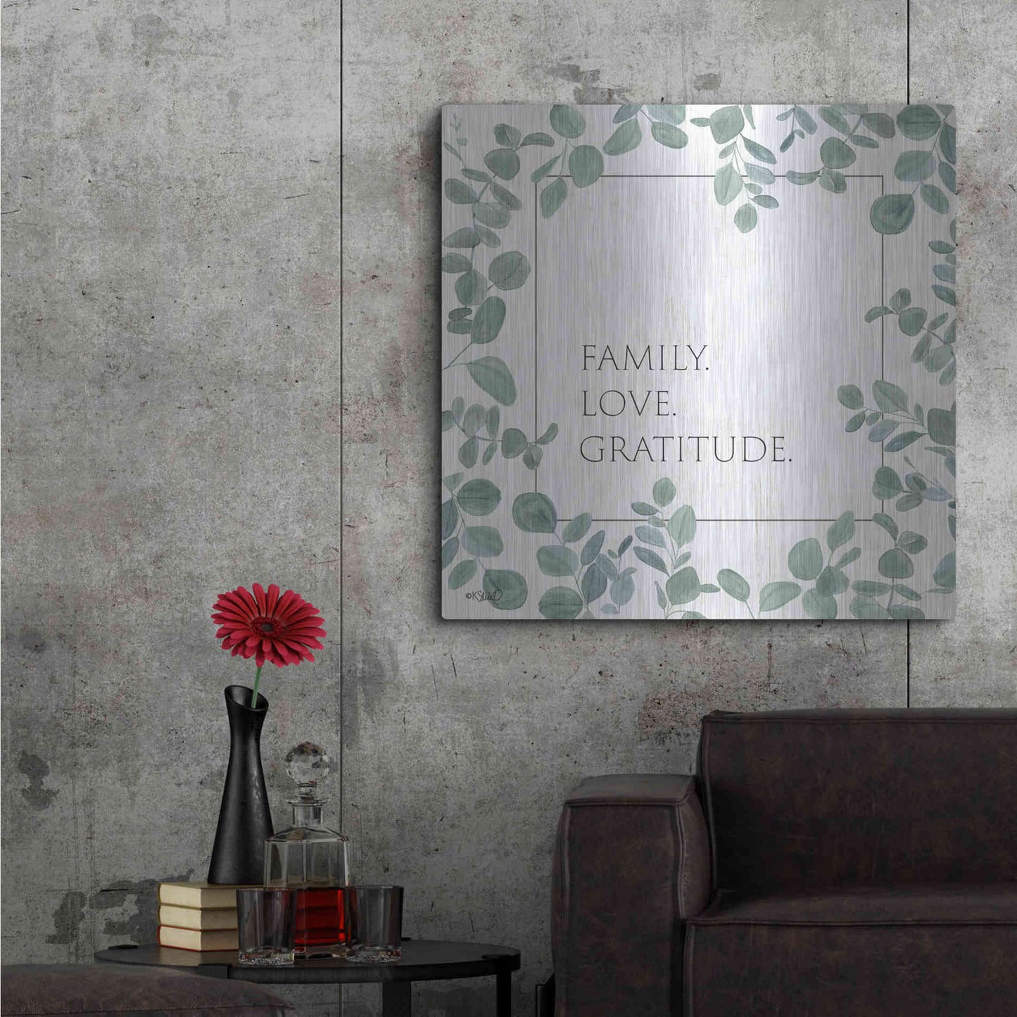 Luxe Metal Art 'Family Love Gratitude Eucalyptus' by Kate Sherrill, Metal Wall Art,36x36