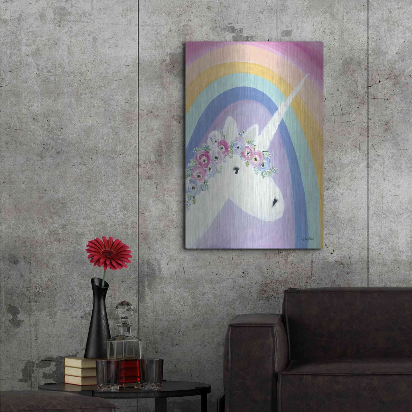 Luxe Metal Art 'Floral Unicorn I' by Roey Ebert, Metal Wall Art,24x36