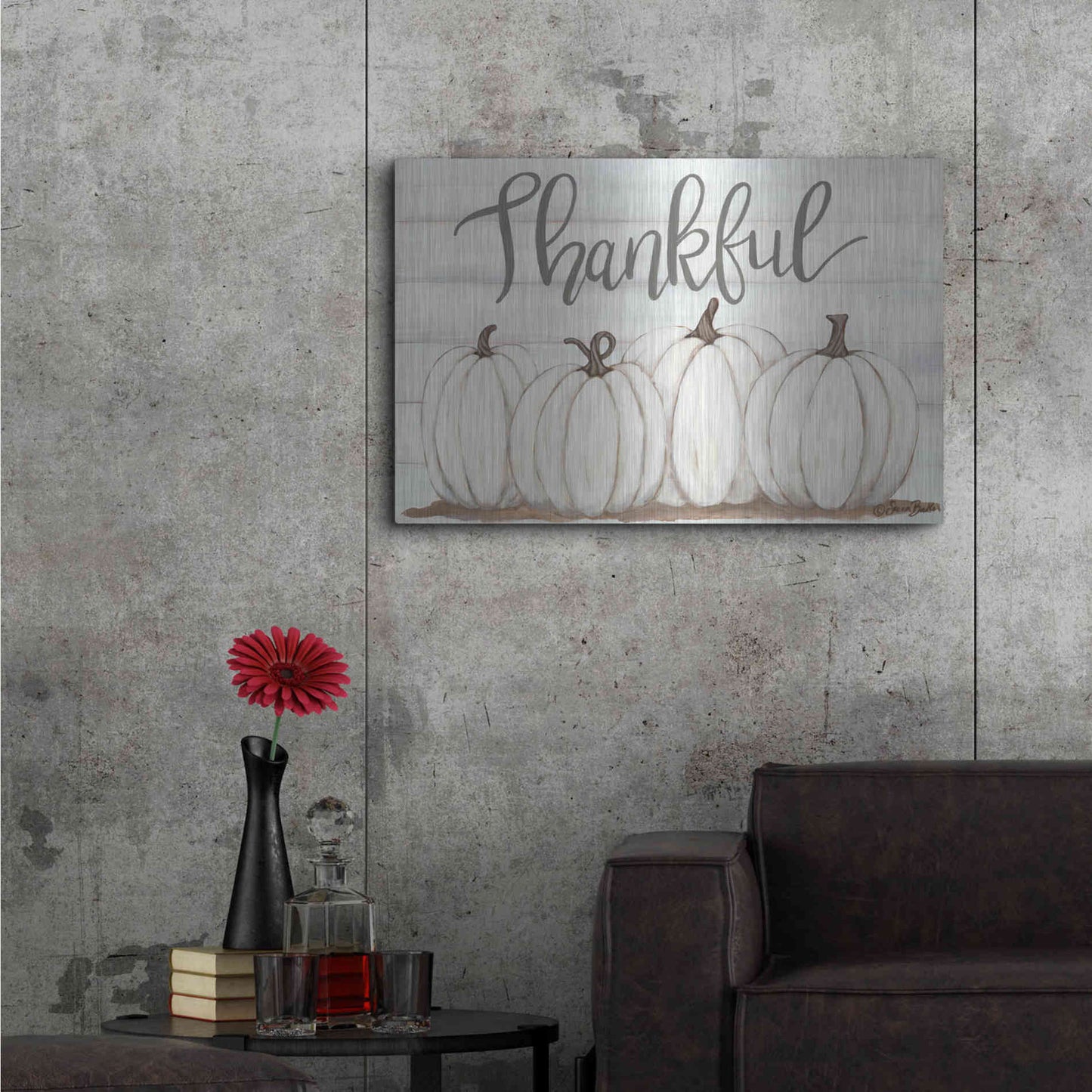 Luxe Metal Art 'Thankful Pumpkins' by Sara Baker, Metal Wall Art,36x24