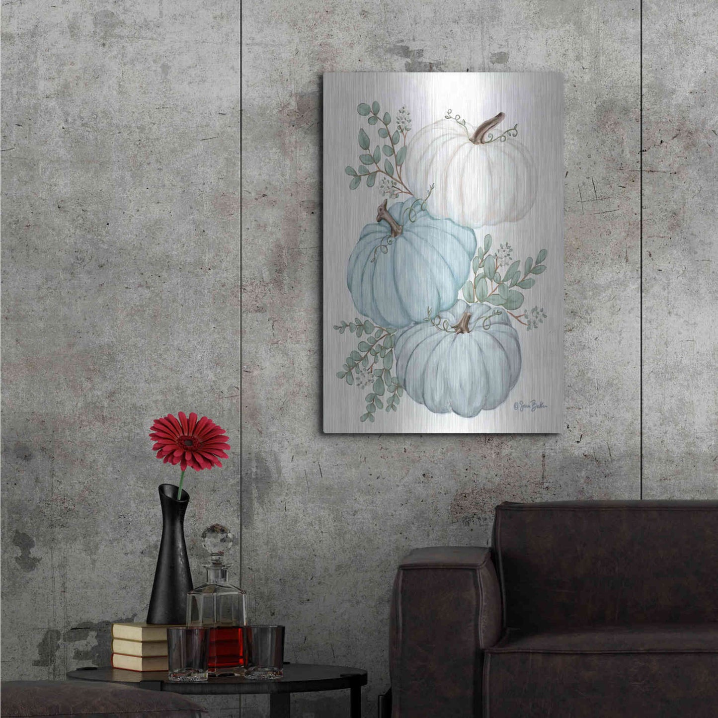 Luxe Metal Art 'Pumpkin Trio' by Sara Baker, Metal Wall Art,24x36