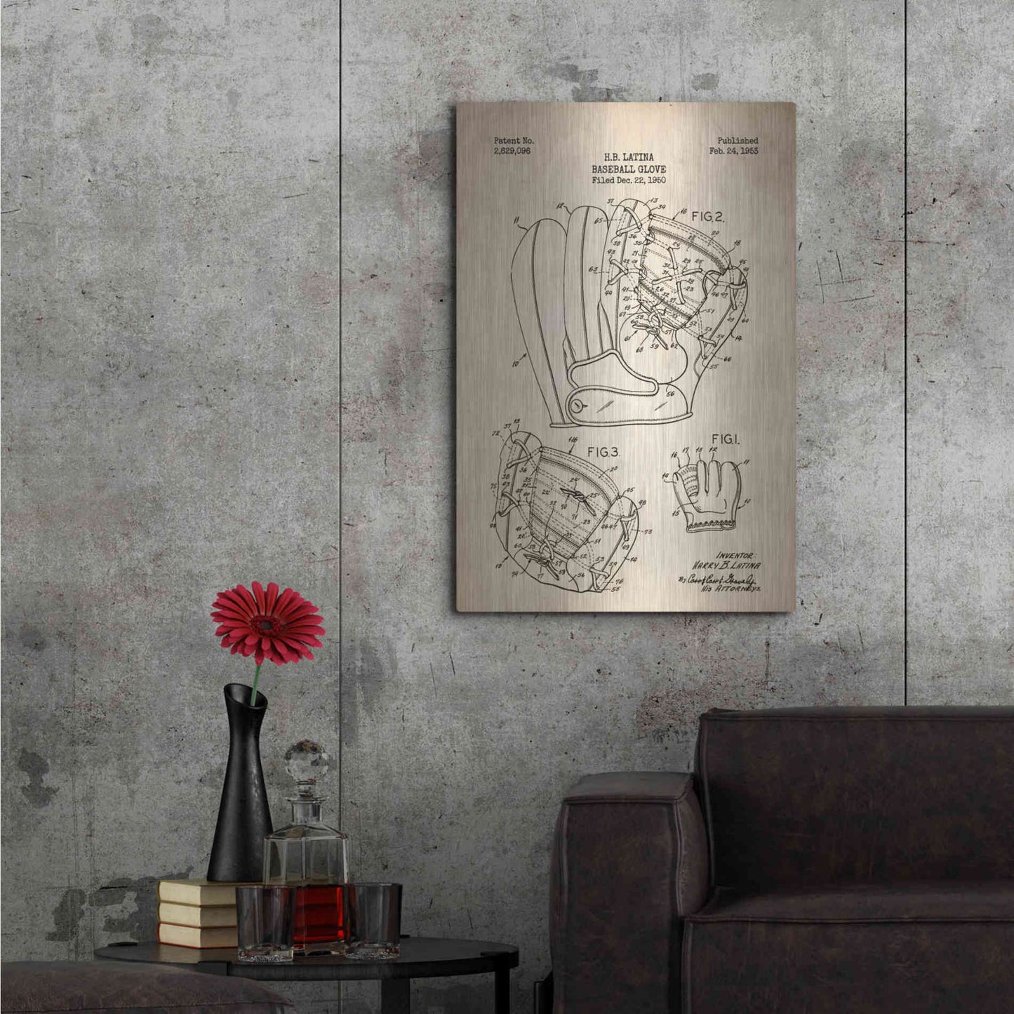 Luxe Metal Art 'Baseball Glove Blueprint Patent Parchment' Metal Wall Art,24x36