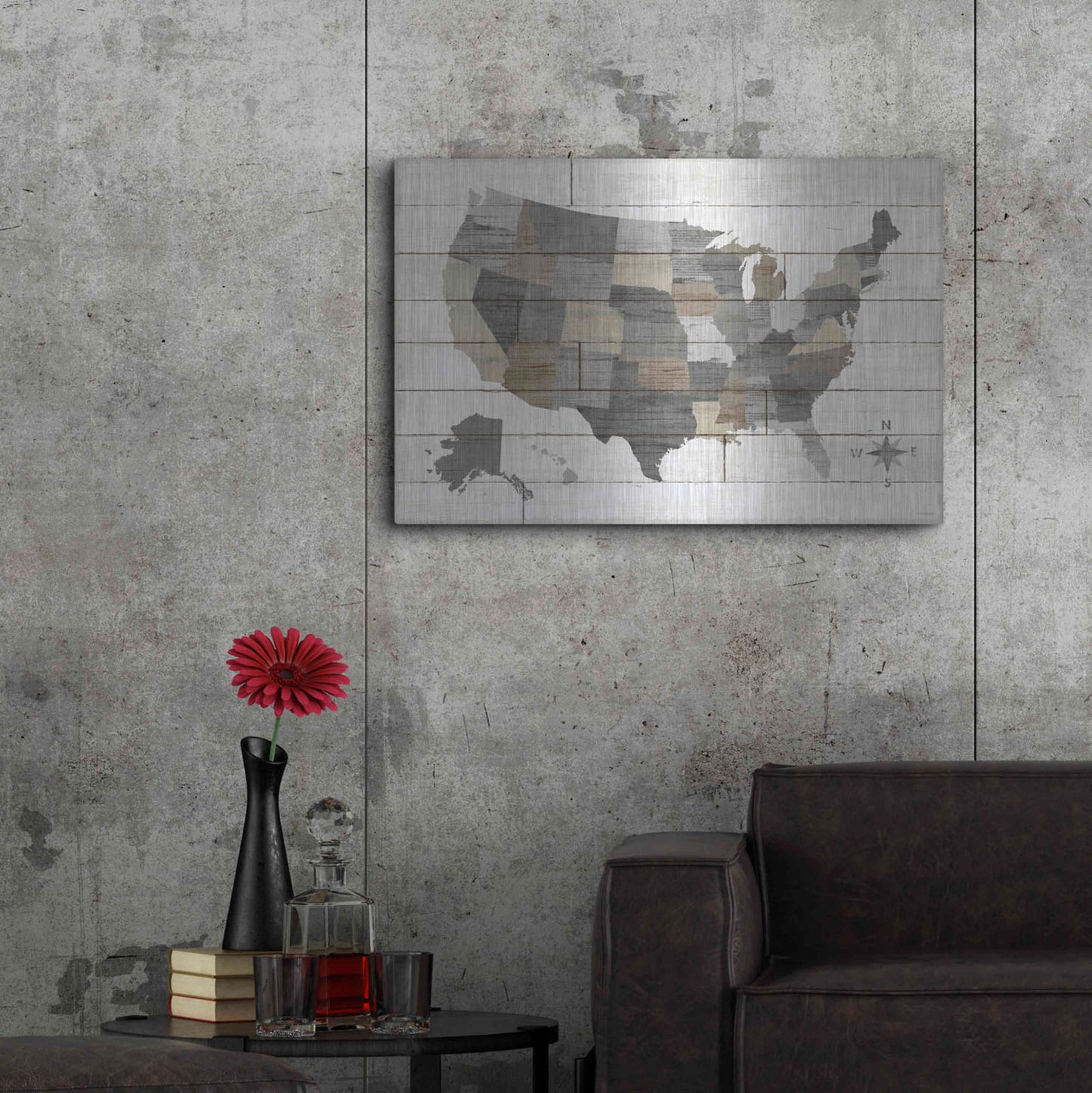 Luxe Metal Art 'Barnboard Map Neutral' by Sue Schlabach, Metal Wall Art,36x24