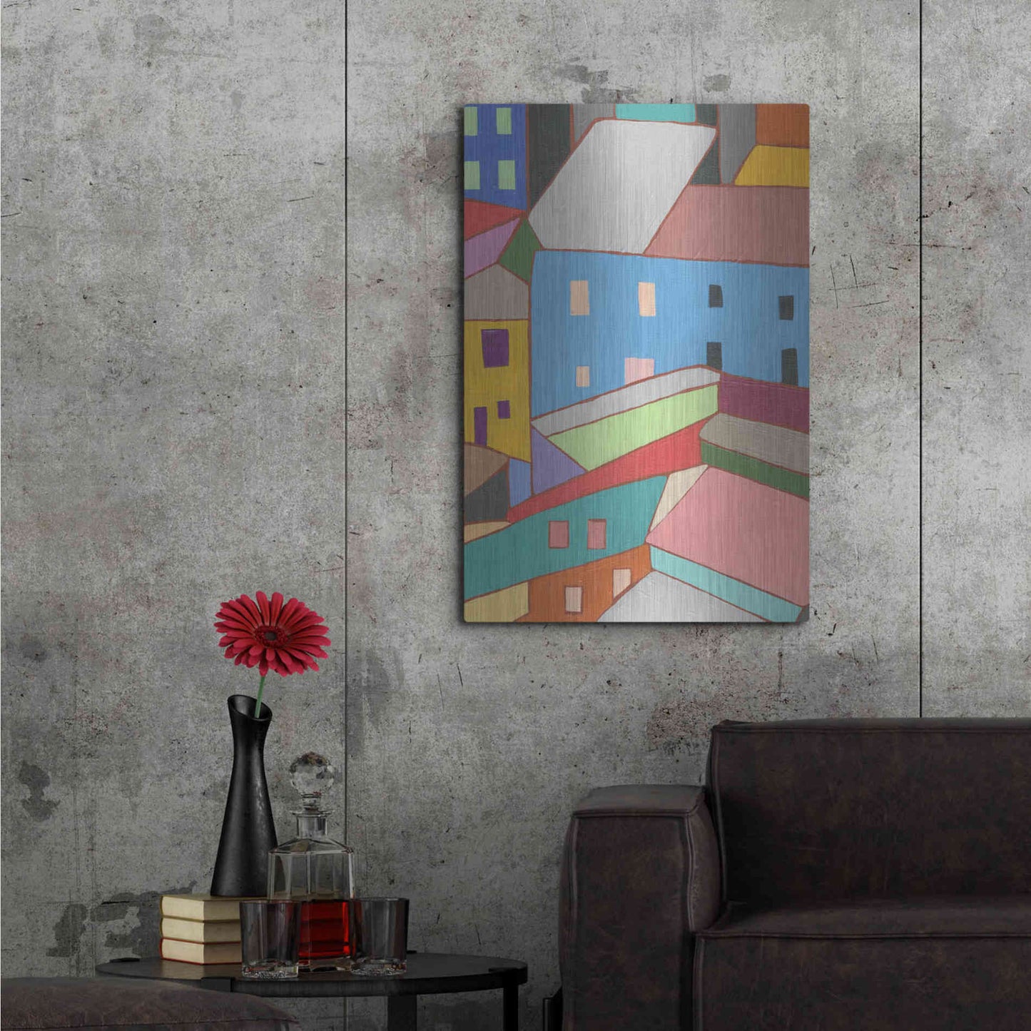 Luxe Metal Art 'Rooftops in Color I' by Nikki Galapon, Metal Wall Art,24x36