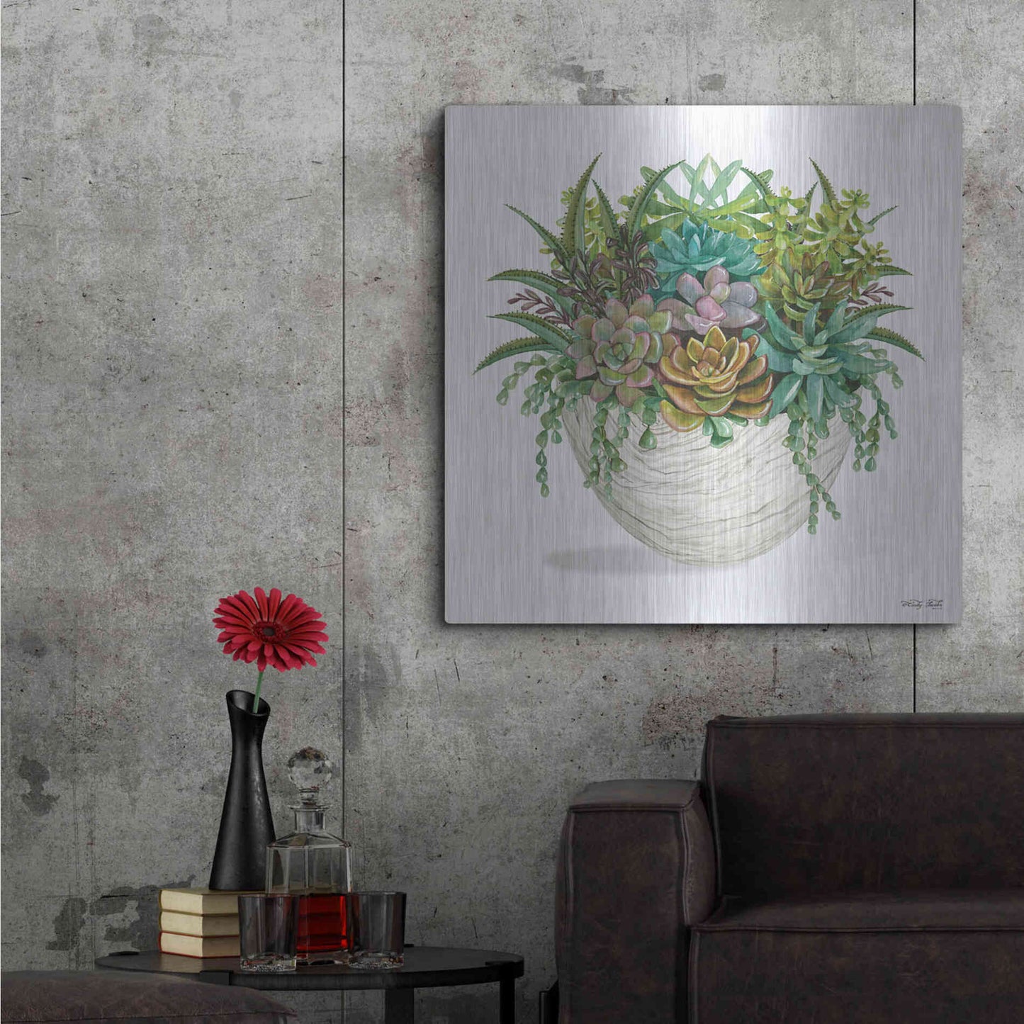 Luxe Metal Art 'White Wood Succulent II' by Cindy Jacobs, Metal Wall Art,36x36
