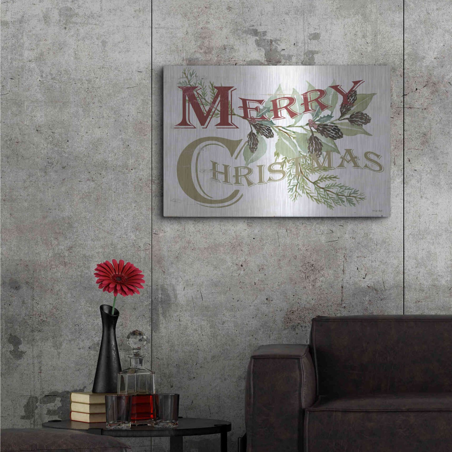 Luxe Metal Art 'Vintage Merry Christmas' by Cindy Jacobs, Metal Wall Art,36x24