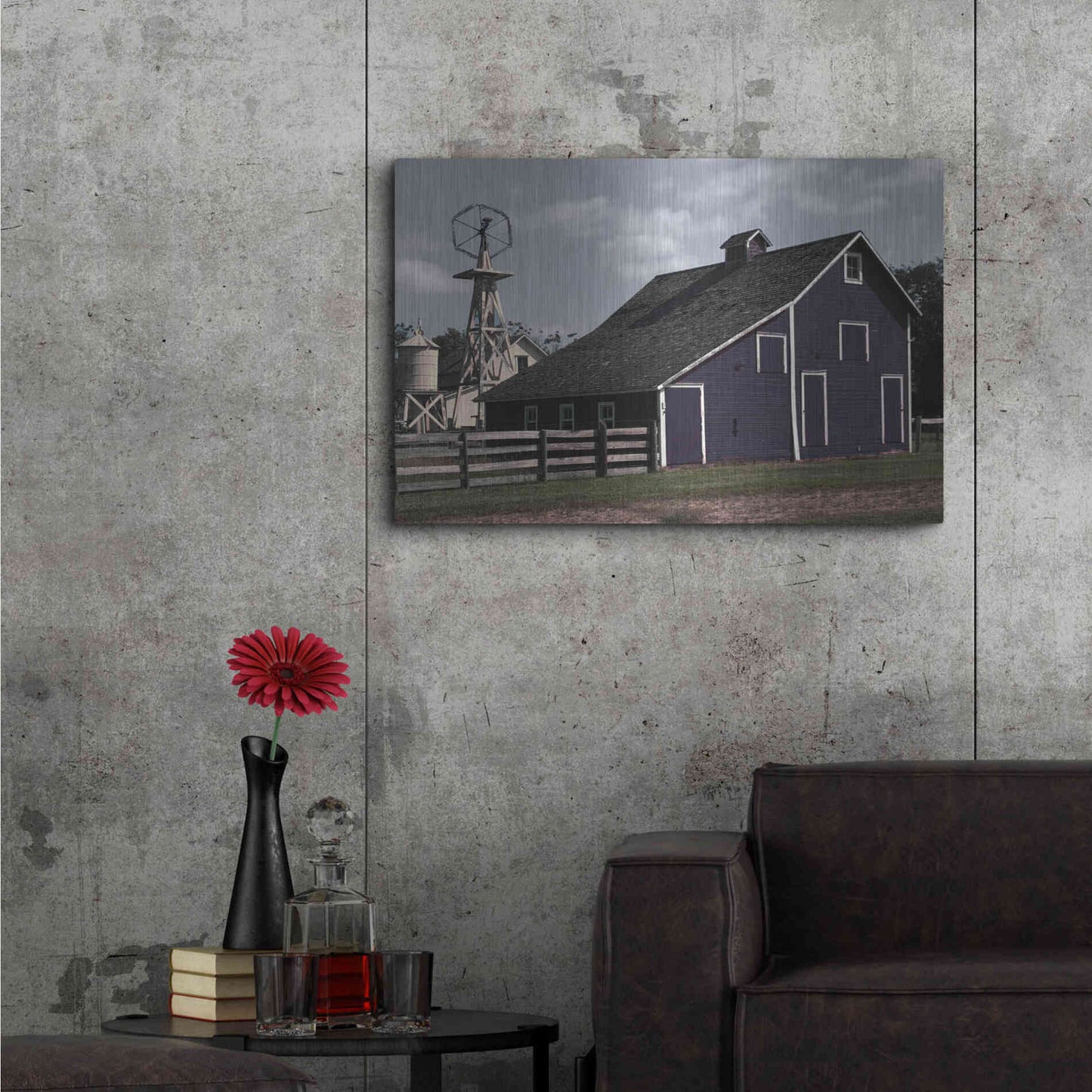 Luxe Metal Art 'Blue Barn' by Cindy Jacobs, Metal Wall Art,36x24