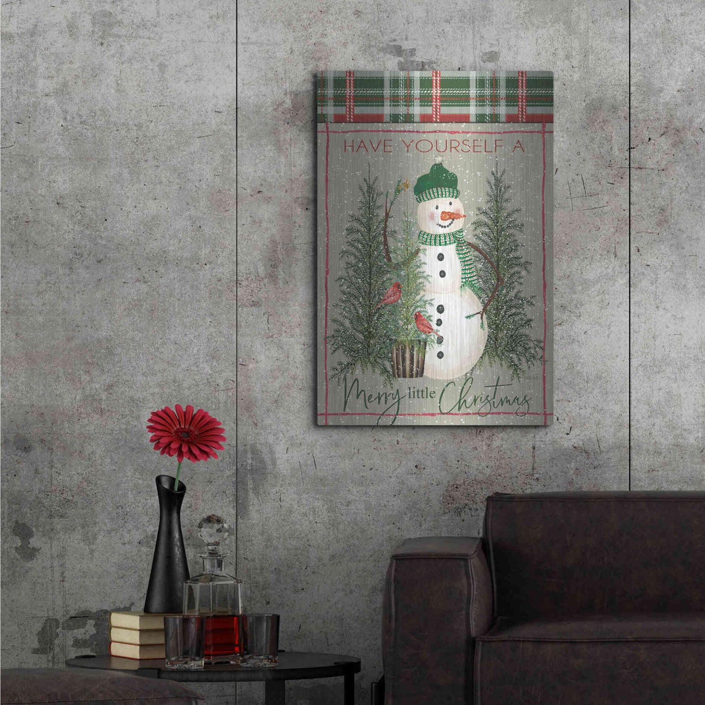 Luxe Metal Art 'Merry Little Christmas Snowman' by Cindy Jacobs, Metal Wall Art,24x36