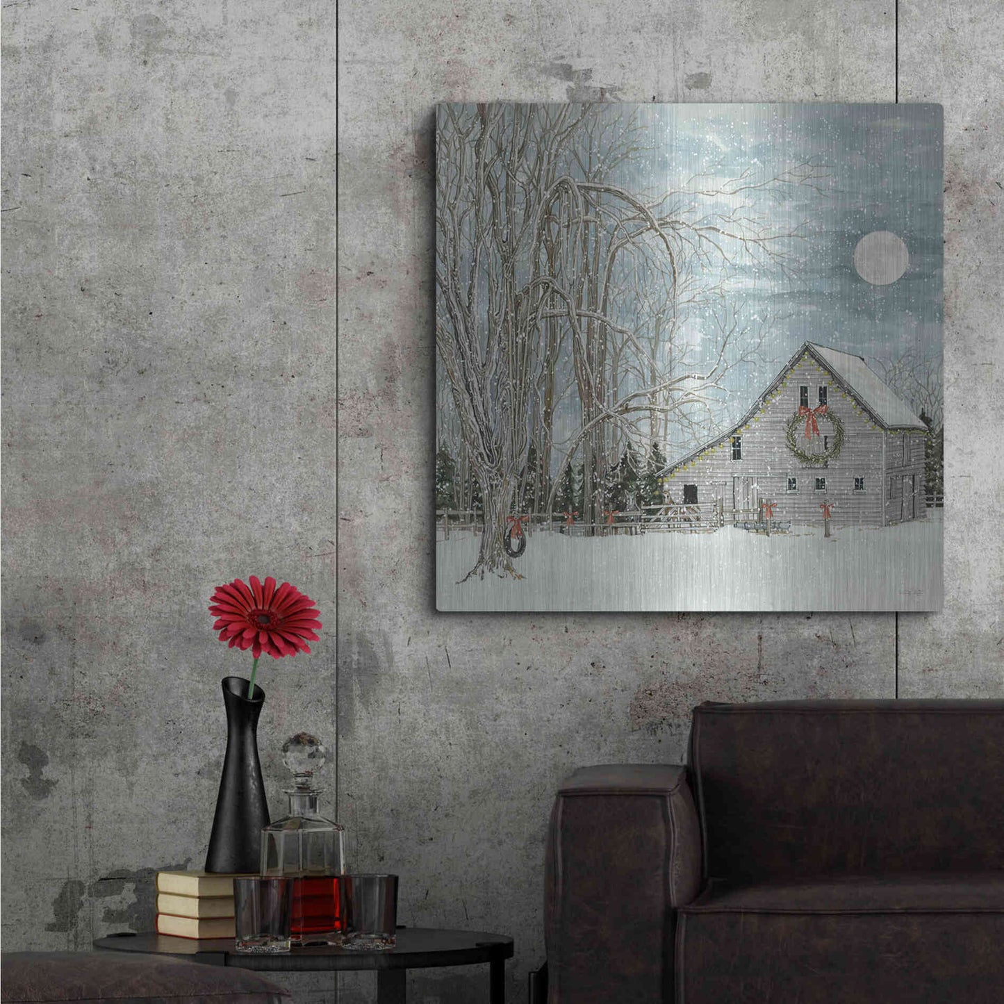 Luxe Metal Art 'Christmas Eve Moon' by Cindy Jacobs, Metal Wall Art,36x36