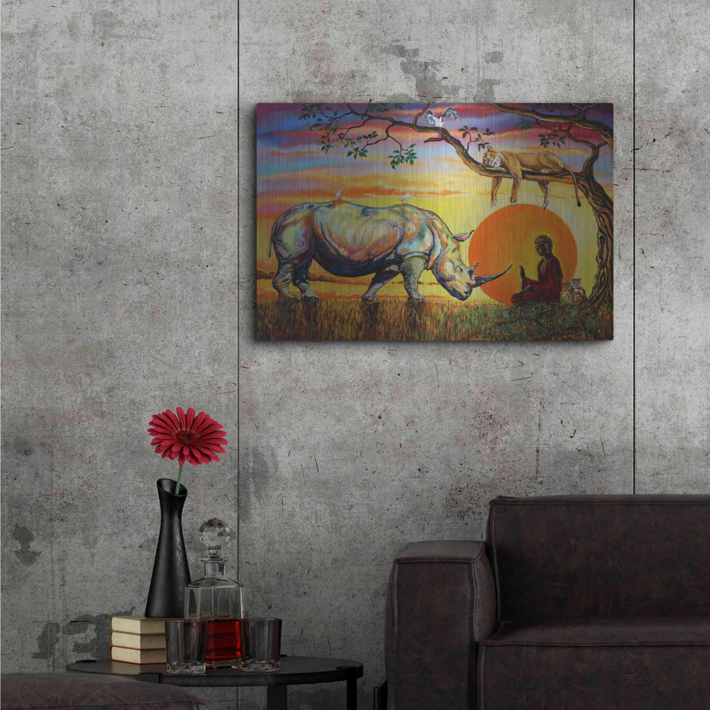 Luxe Metal Art 'Buddha Rhino' by Jan Kasparec, Metal Wall Art,36x24