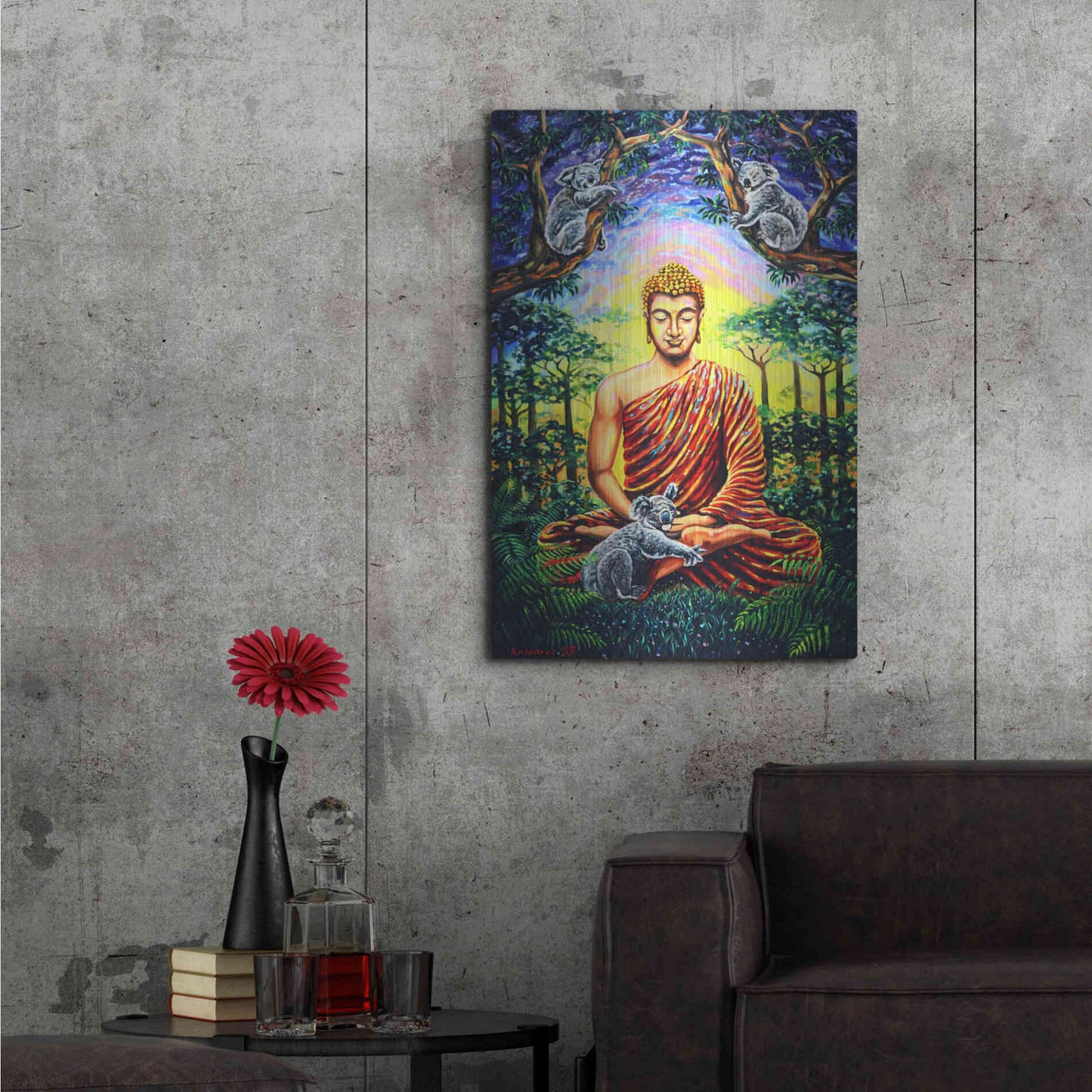 Luxe Metal Art 'Buddha Koala 'by Jan Kasparec, Metal Wall Art,24x36