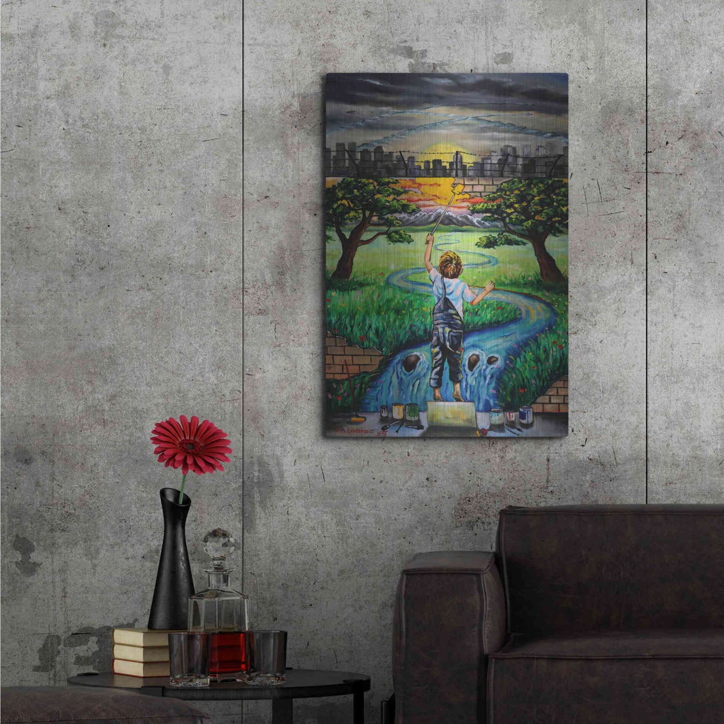 Luxe Metal Art 'Boy And The Wall' by Jan Kasparec, Metal Wall Art,24x36