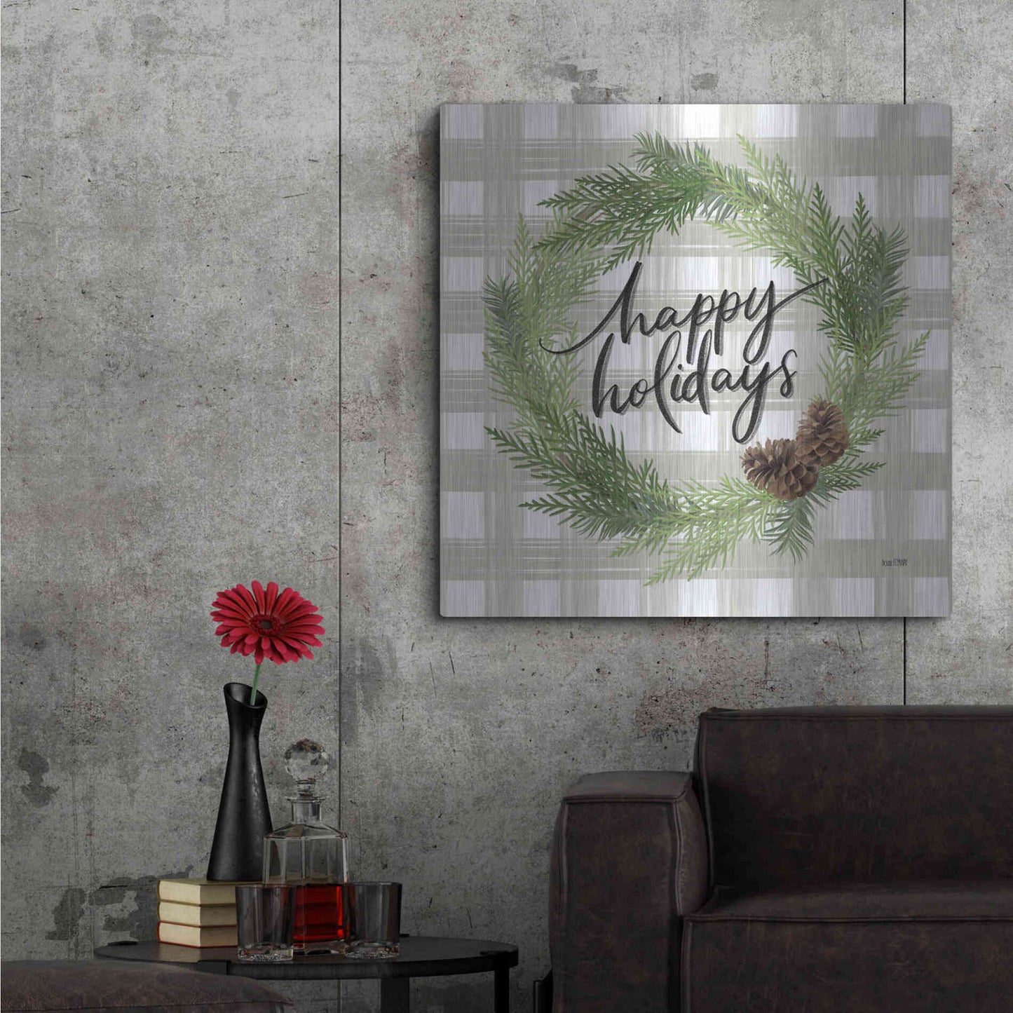 Luxe Metal Art 'Farmhouse Christmas Wreath' by House Fenway, Metal Wall Art,36x36