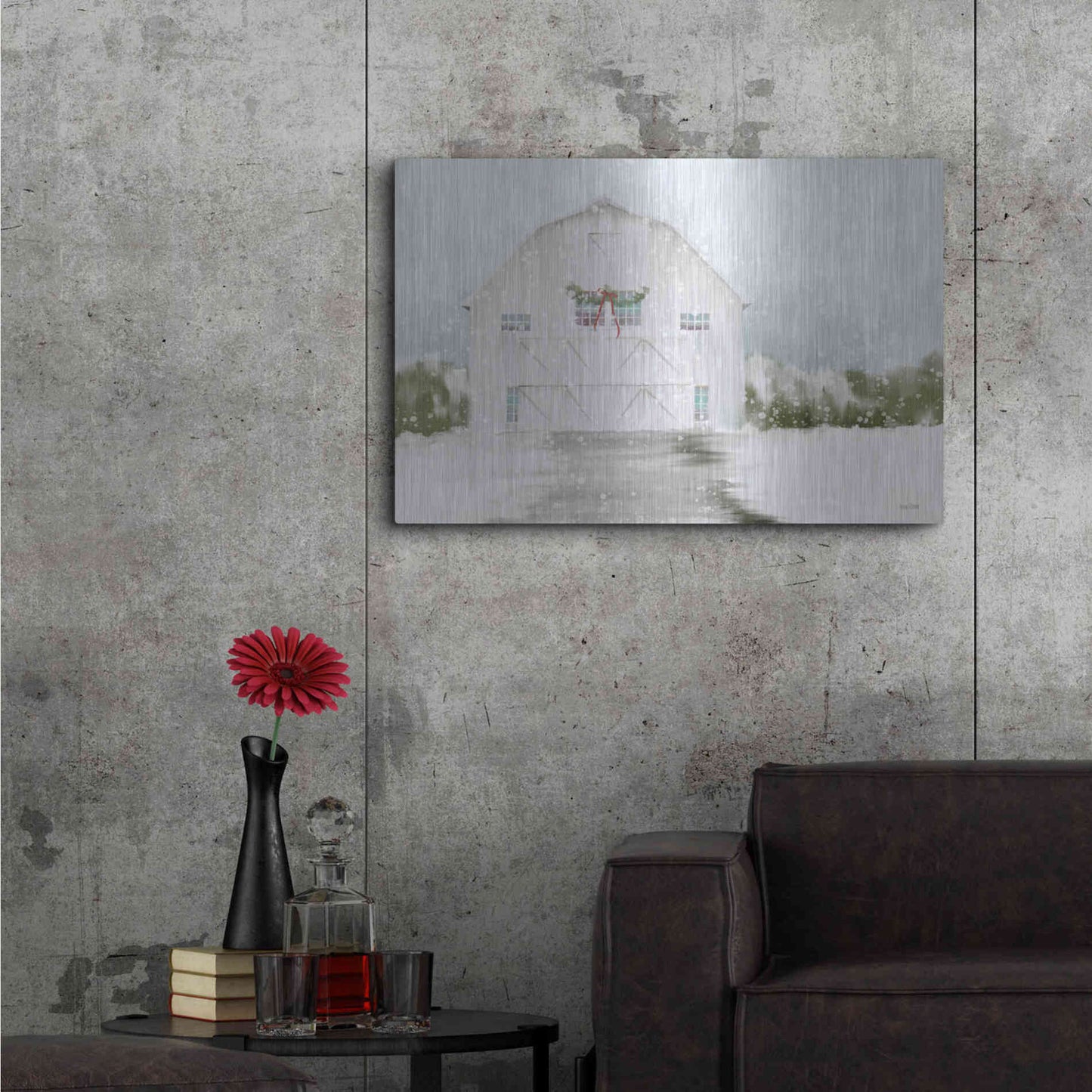 Luxe Metal Art 'Christmas Barn' by House Fenway, Metal Wall Art,36x24