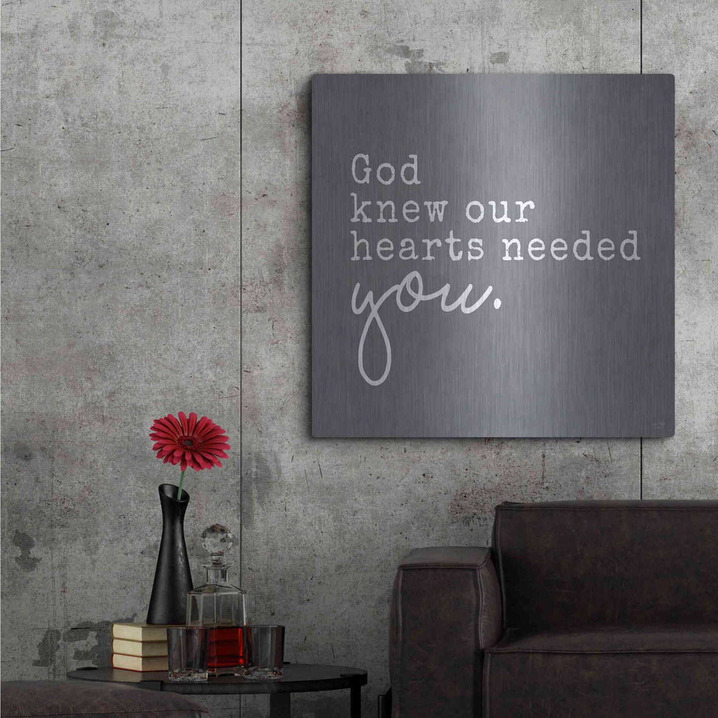 Luxe Metal Art 'God Knew Our Hearts Needed You' by Lux + Me, Metal Wall Art,36x36