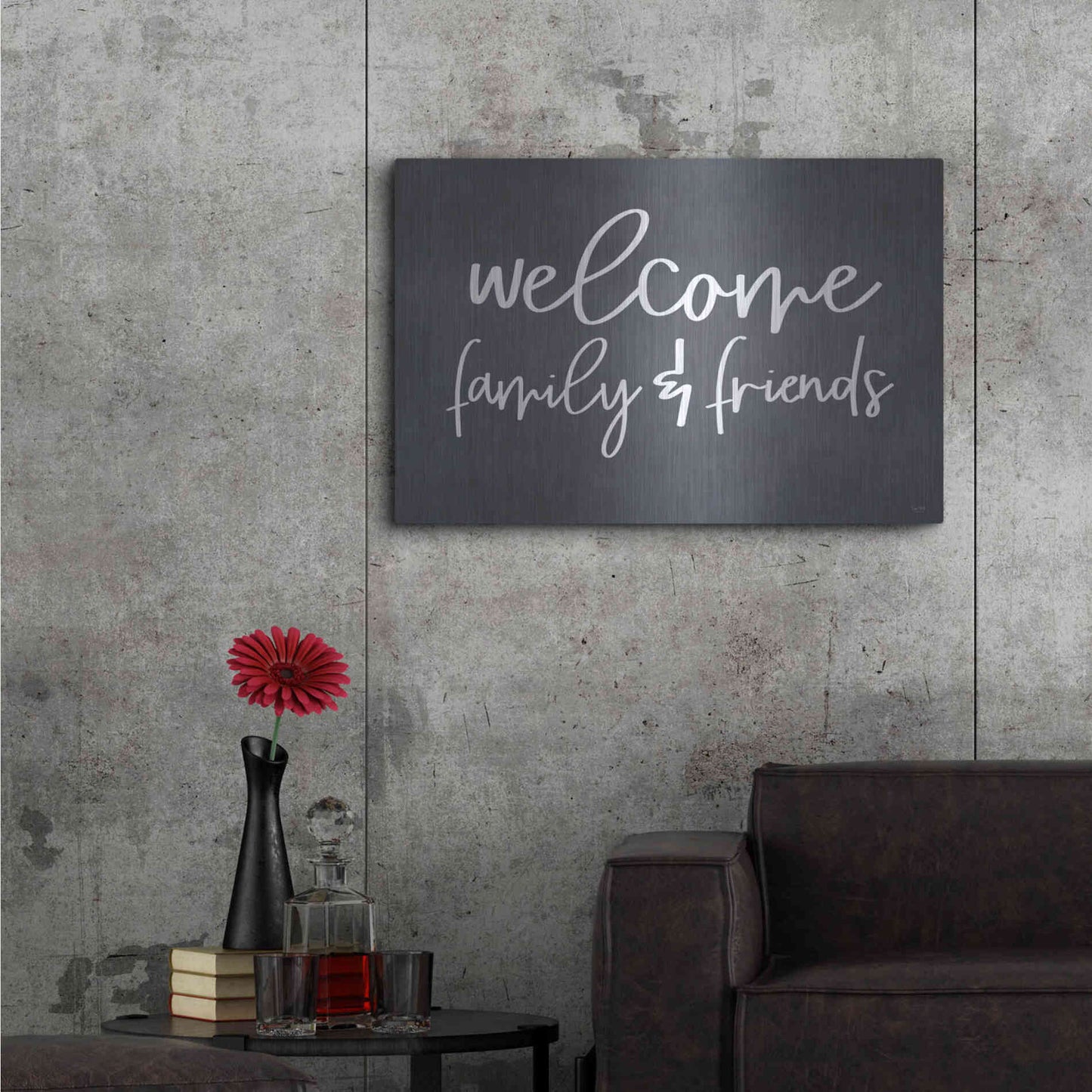 Luxe Metal Art 'Welcome Family & Friends' by Lux + Me, Metal Wall Art,36x24