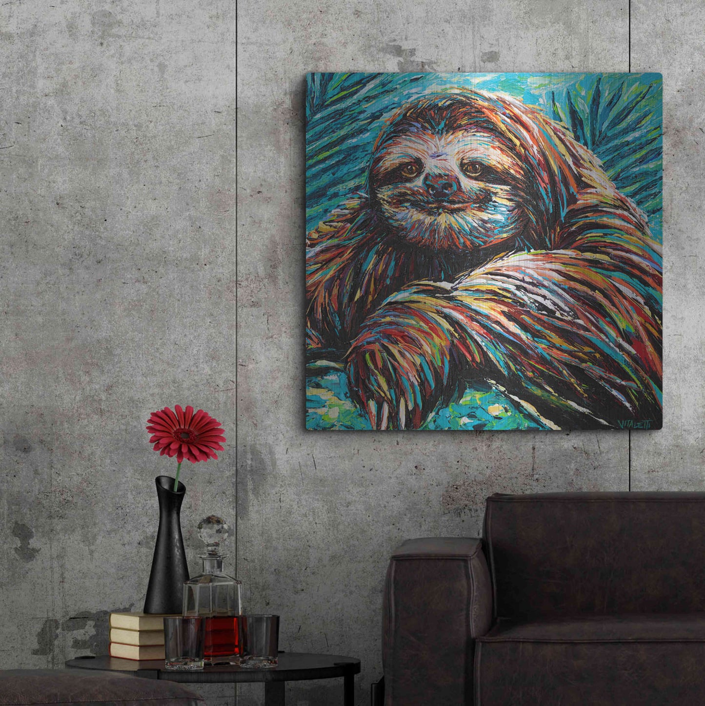 Luxe Metal Art 'Painted Sloth I' by Carolee Vitaletti, Metal Wall Art,36x36