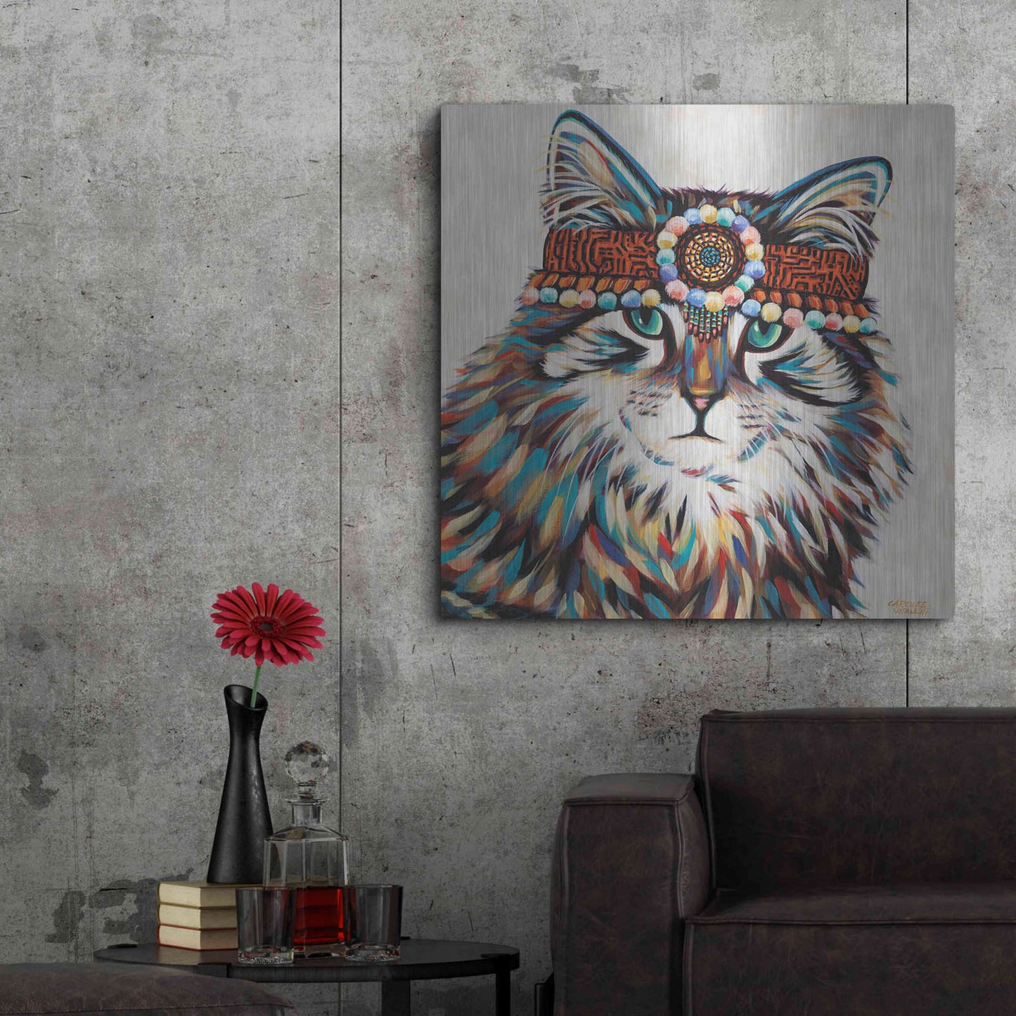 Luxe Metal Art 'Hippie Cat II' by Carolee Vitaletti, Metal Wall Art,36x36