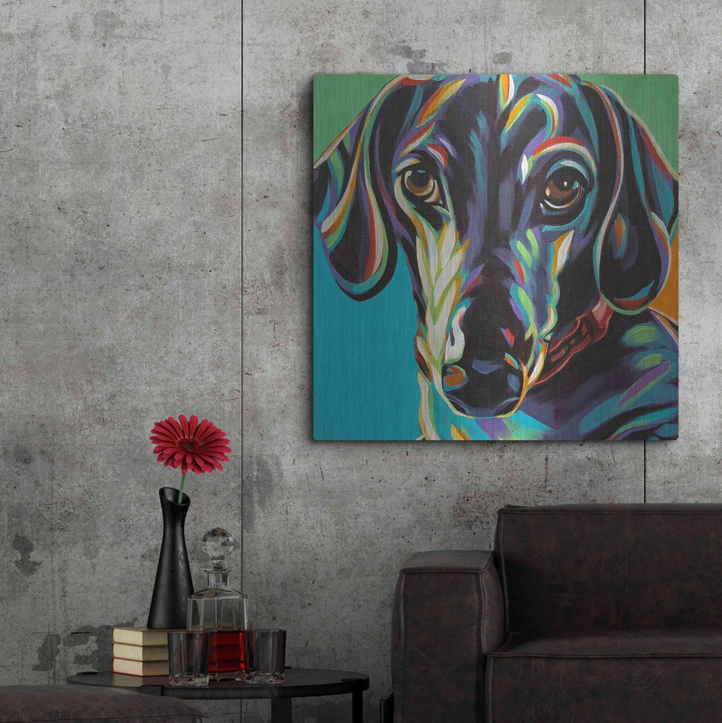 Luxe Metal Art 'Painted Dachshund I' by Carolee Vitaletti, Metal Wall Art,36x36