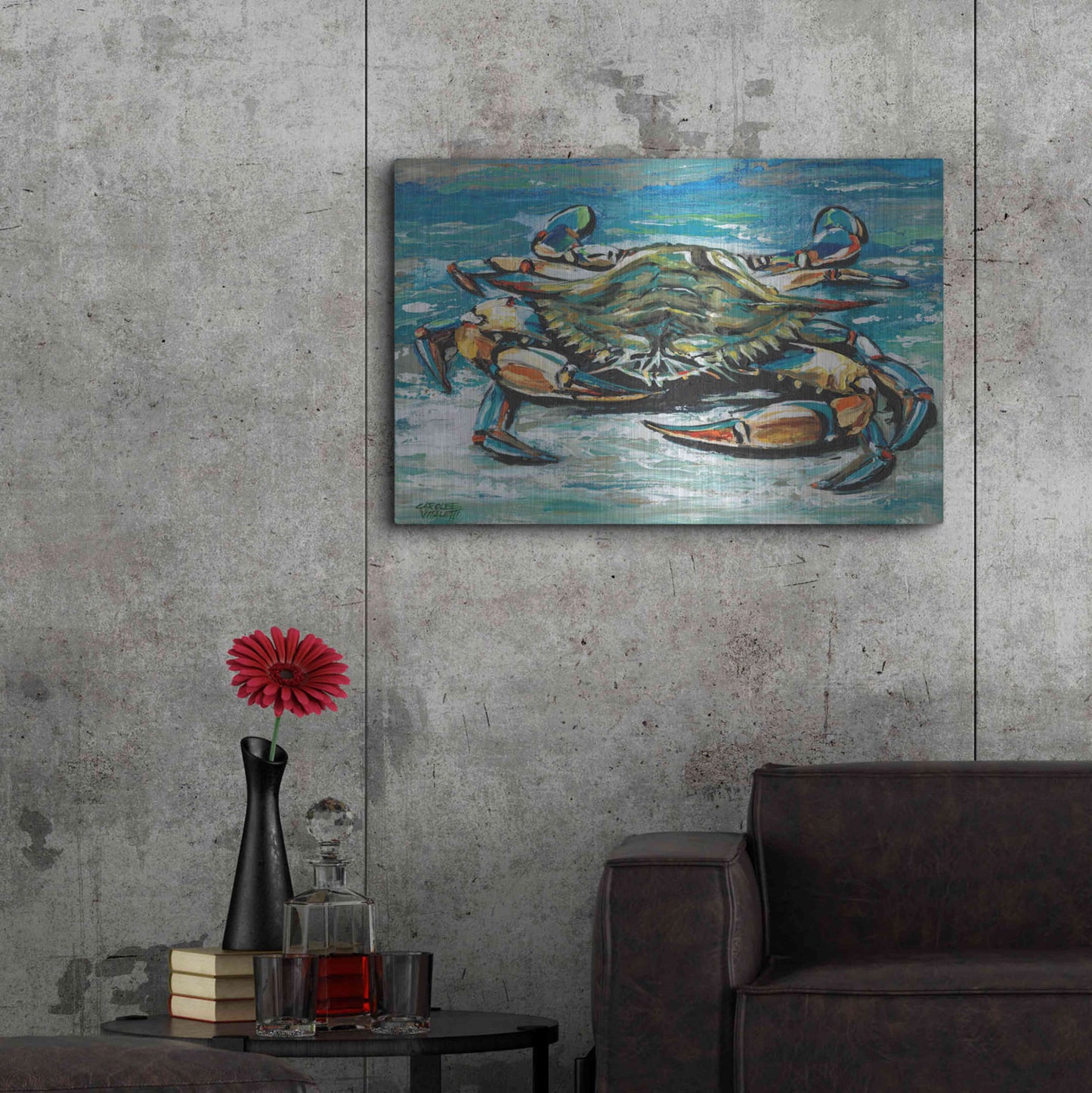 Luxe Metal Art 'Blue Palette Crab I' by Carolee Vitaletti, Metal Wall Art,36x24
