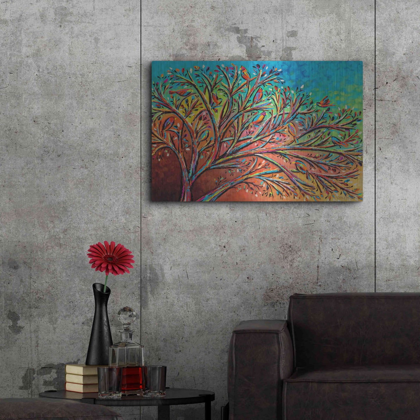 Luxe Metal Art 'Sunrise Treetops Birds II' by Carolee Vitaletti, Metal Wall Art,36x24