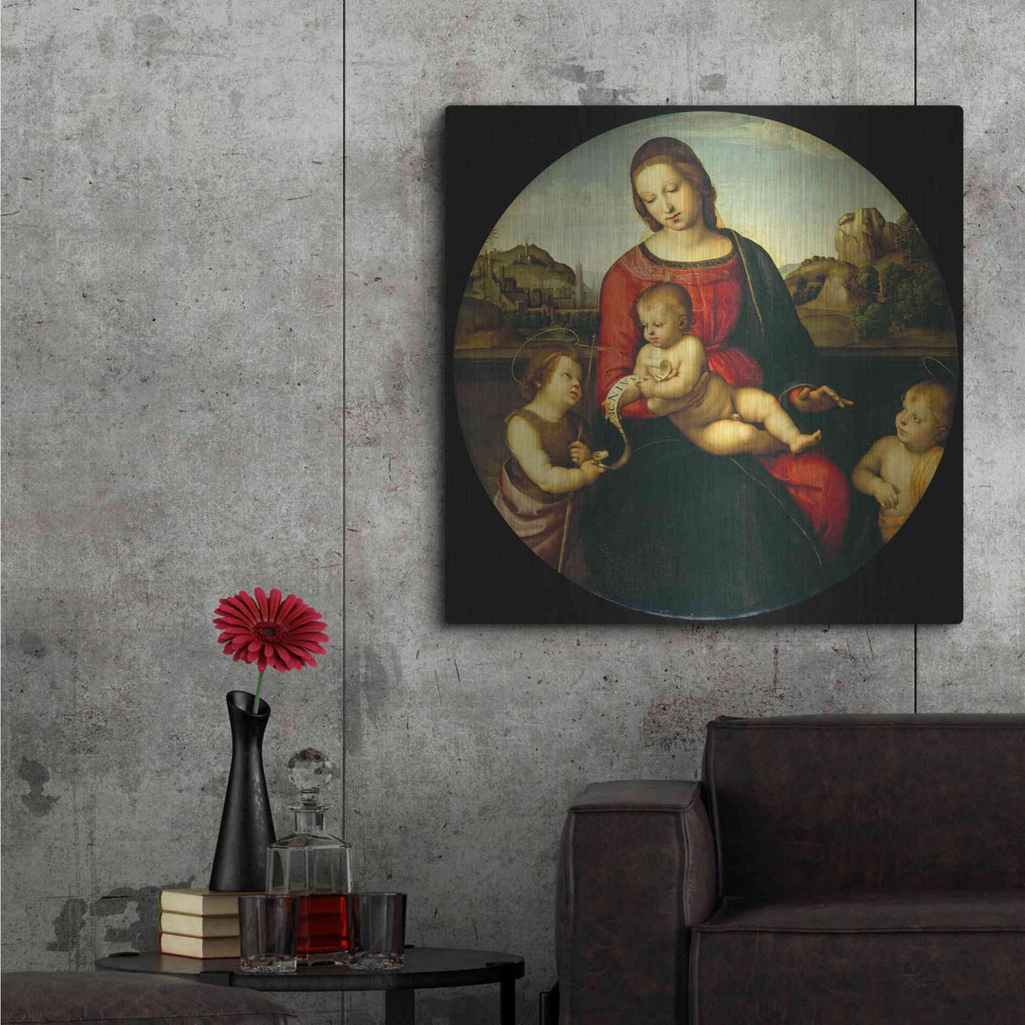 Luxe Metal Art 'Madonna with Child, St. John and a Child Saint' by Raphael, Metal Wall Art,36x36