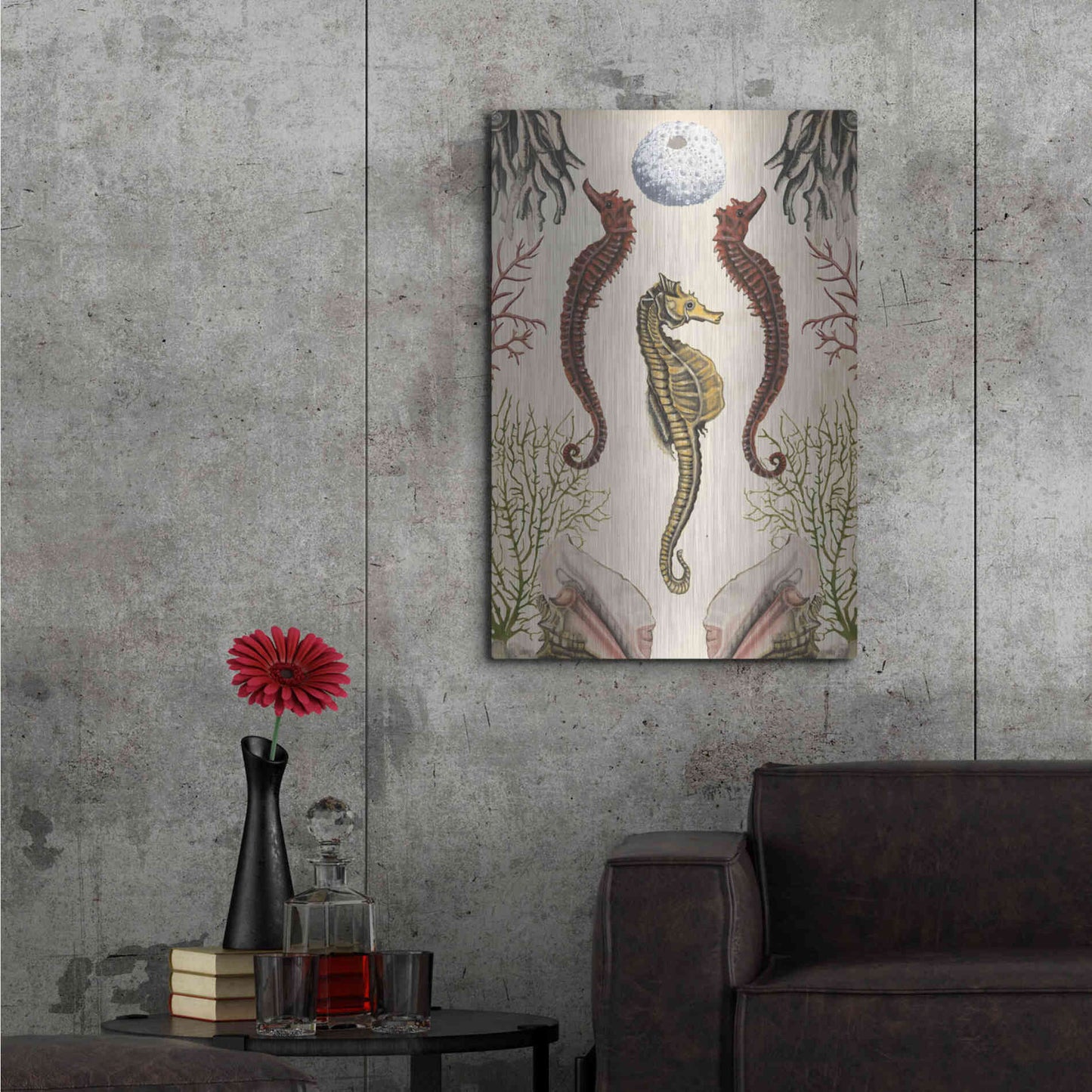 Luxe Metal Art 'Antiquarian Menagerie-Seahorse' by Naomi McCavitt, Metal Wall Art,24x36