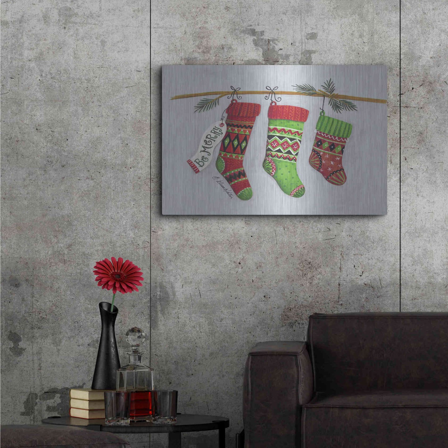 Luxe Metal Art 'Be Merry Stockings' by Diane Kater, Metal Wall Art,36x24