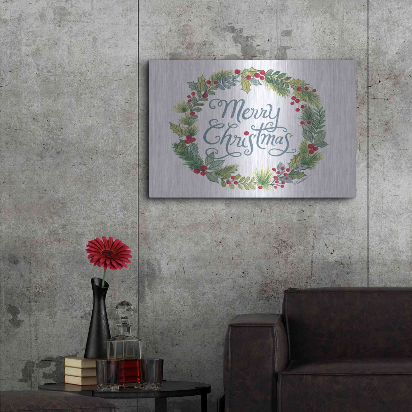 Luxe Metal Art 'Merry Christmas Wreath' by Diane Kater, Metal Wall Art,36x24