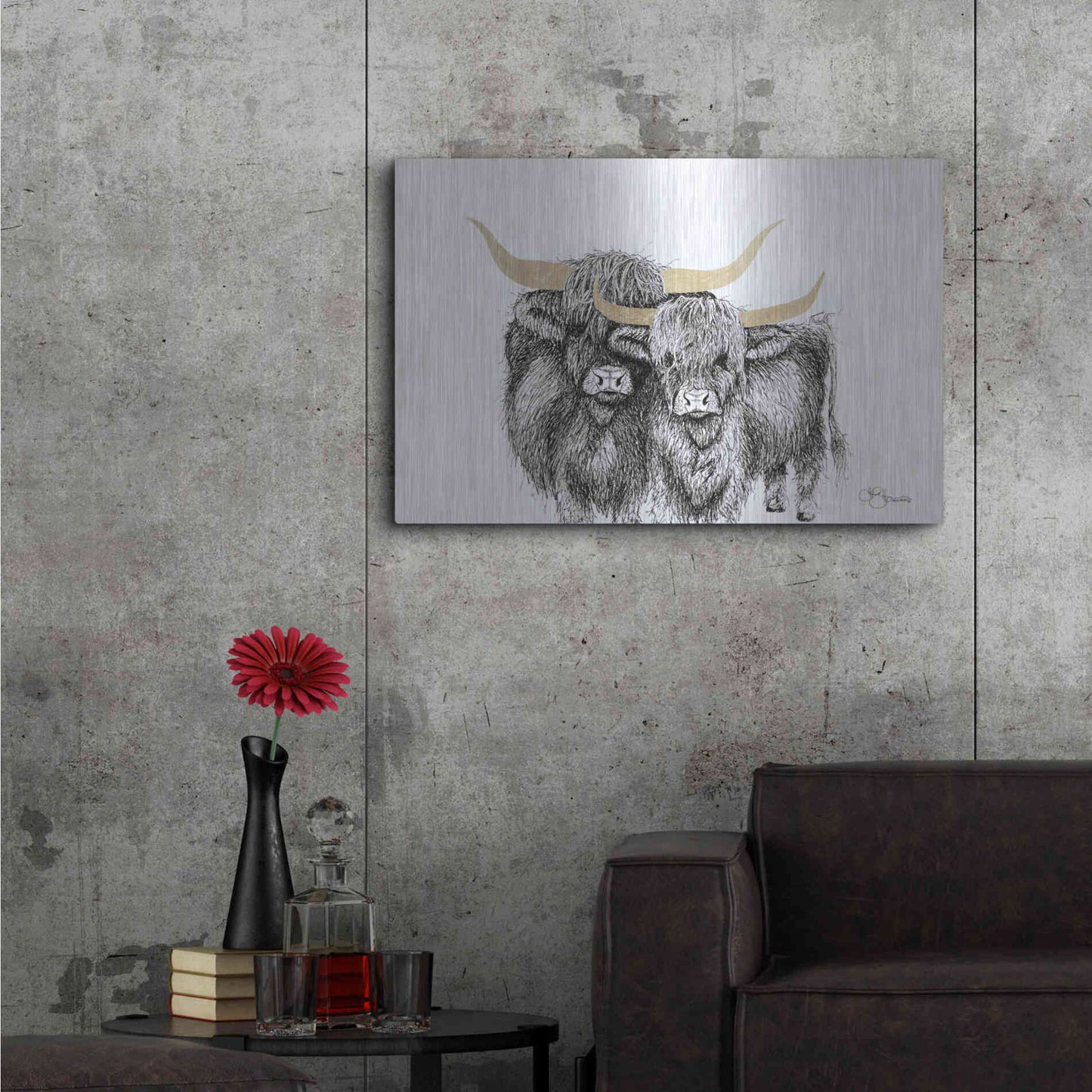 Luxe Metal Art 'Highland Cattle' by Hollihocks Art, Metal Wall Art,36x24