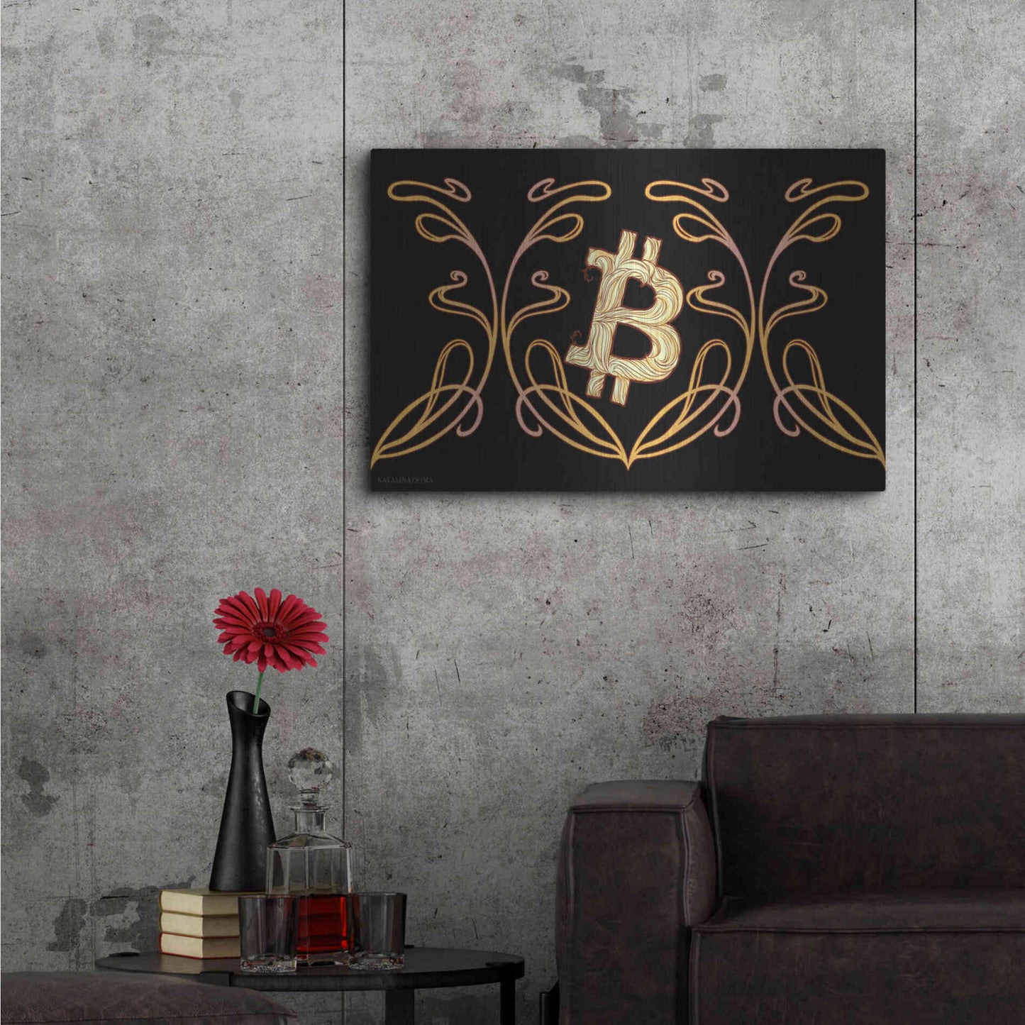 Luxe Metal Art 'Art Nouveau Bitcoin Gold' by Katalina, Metal Wall Art,36x24