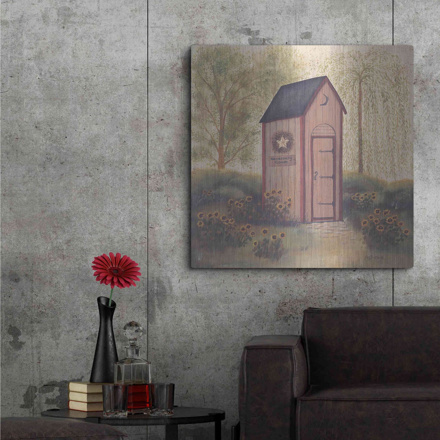 Luxe Metal Art 'Folk Art Outhouse I' by Pam Britton, Metal Wall Art,36x36