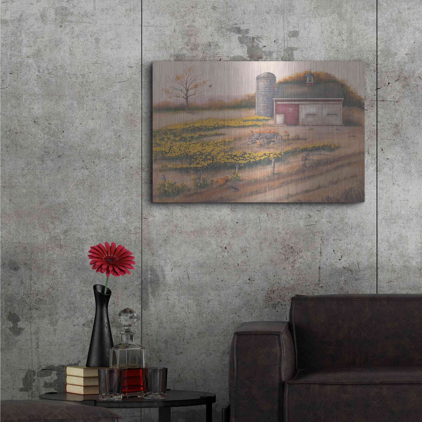 Luxe Metal Art 'Barn & Sunflowers I' by Pam Britton, Metal Wall Art,36x24