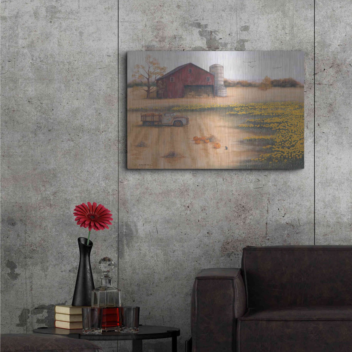 Luxe Metal Art 'Barn & Sunflowers II' by Pam Britton, Metal Wall Art,36x24