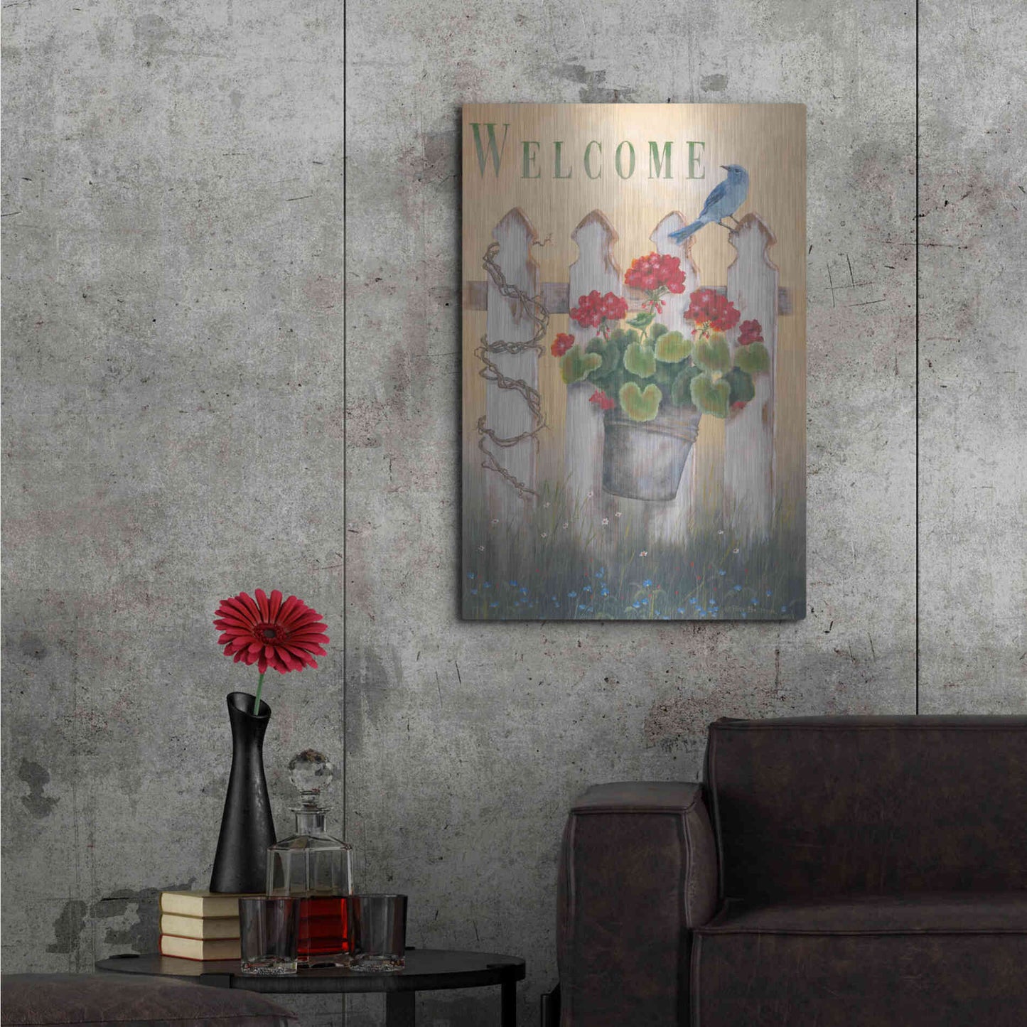 Luxe Metal Art 'Geraniums & Pickets' by Pam Britton, Metal Wall Art,24x36