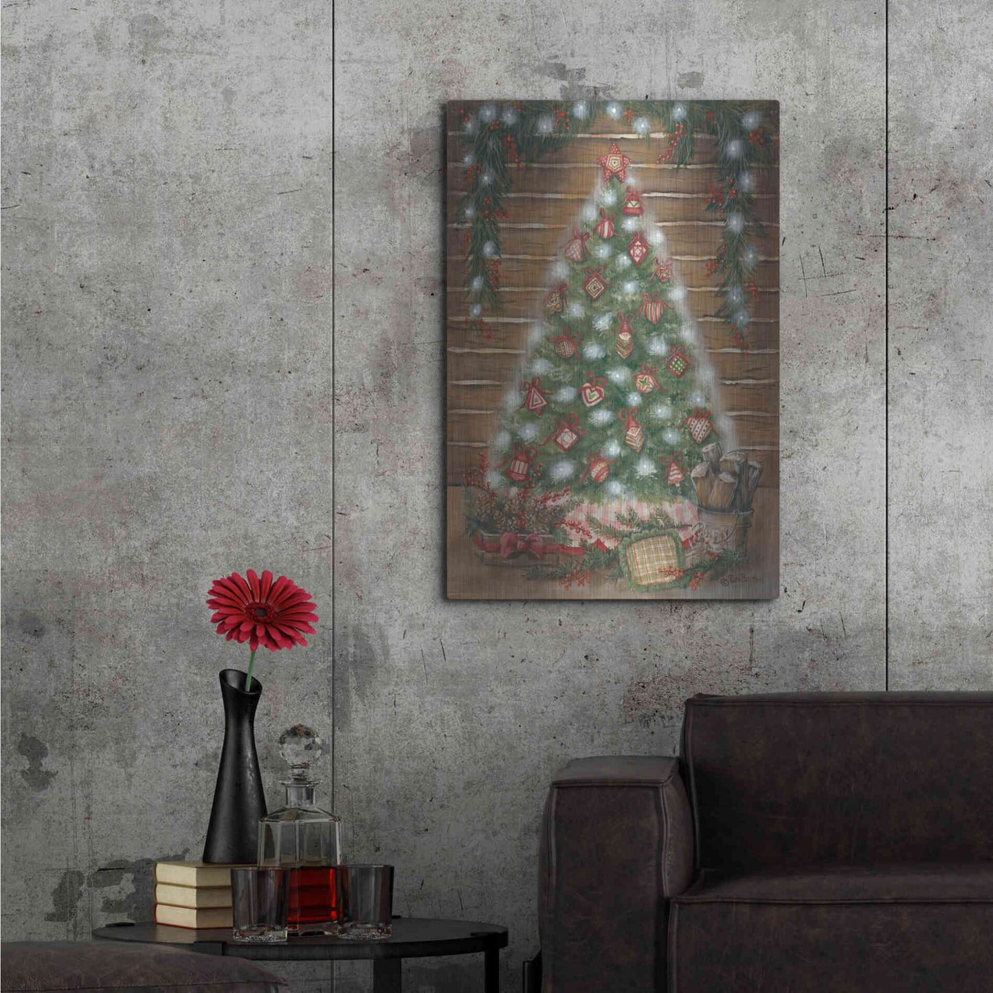 Luxe Metal Art 'A Log Cabin Christmas' by Pam Britton, Metal Wall Art,24x36