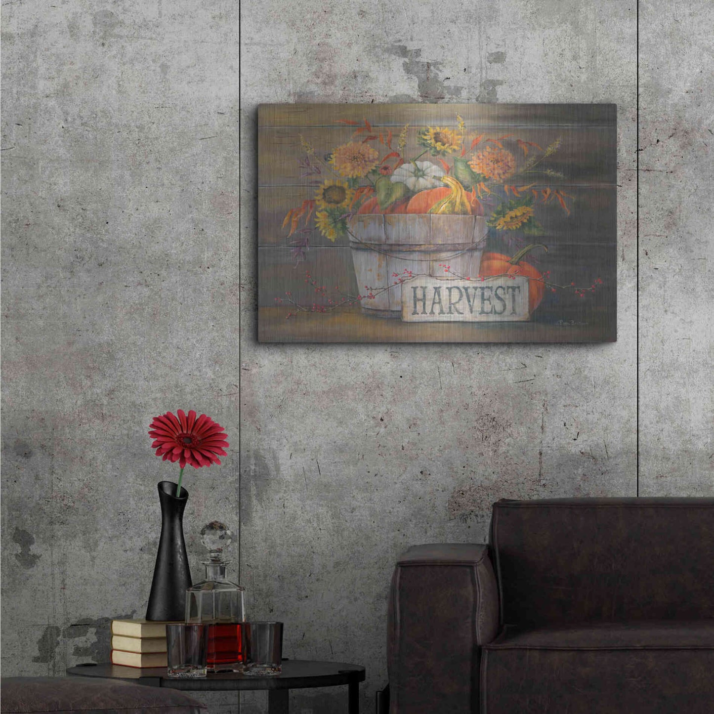 Luxe Metal Art 'Fall Harvest Bucket' by Pam Britton, Metal Wall Art,36x24