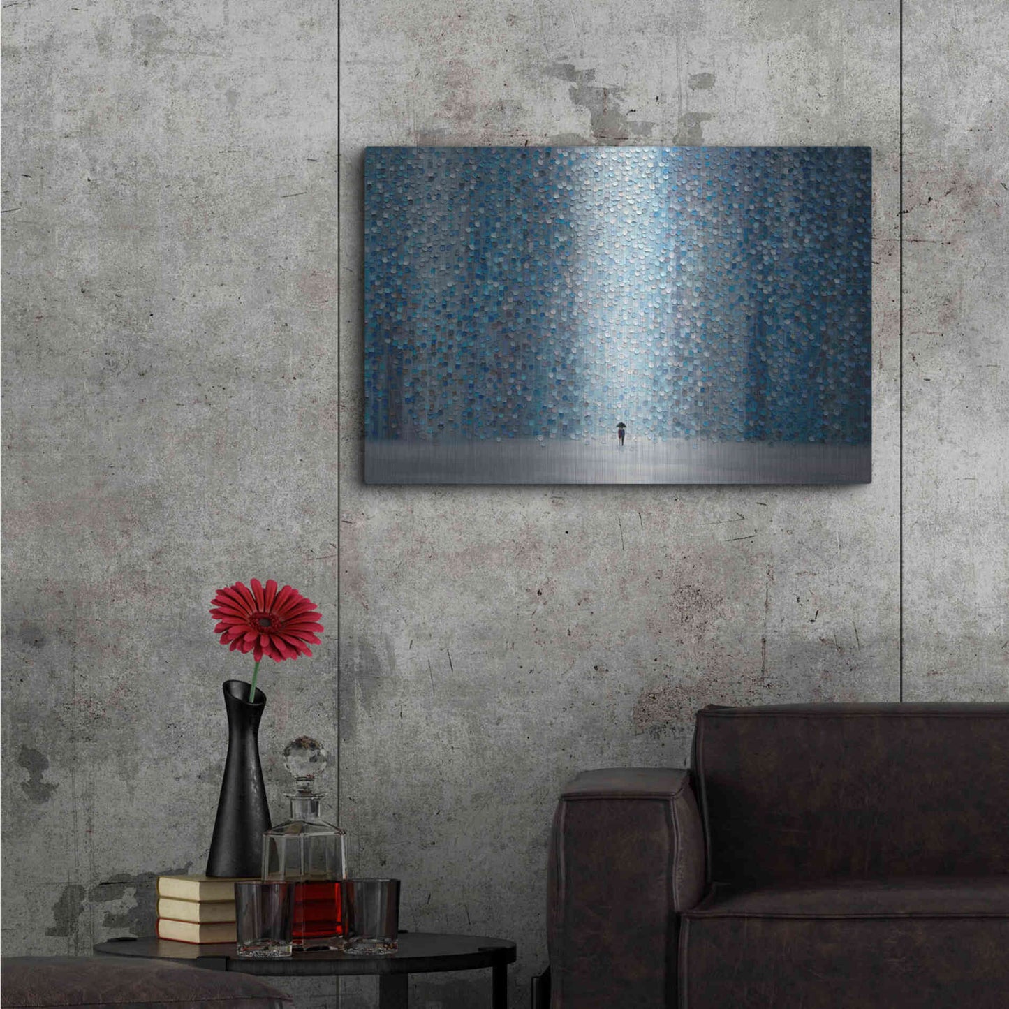 Luxe Metal Art 'Blue Rain' by Ekaterina Ermilkina, Metal Wall Art,36x24