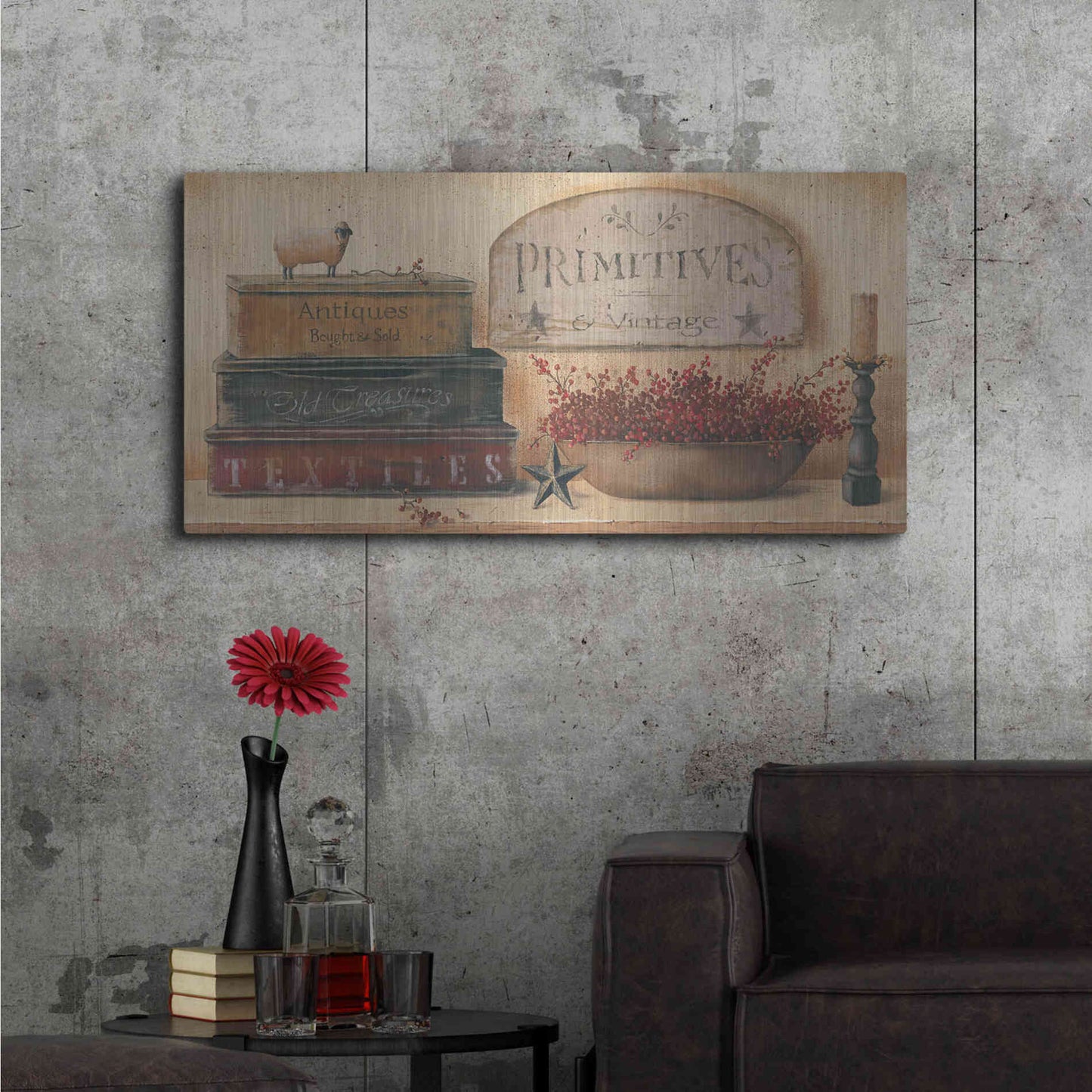 Luxe Metal Art 'Primitives & Vintage' by Pam Britton, Metal Wall Art,48x24
