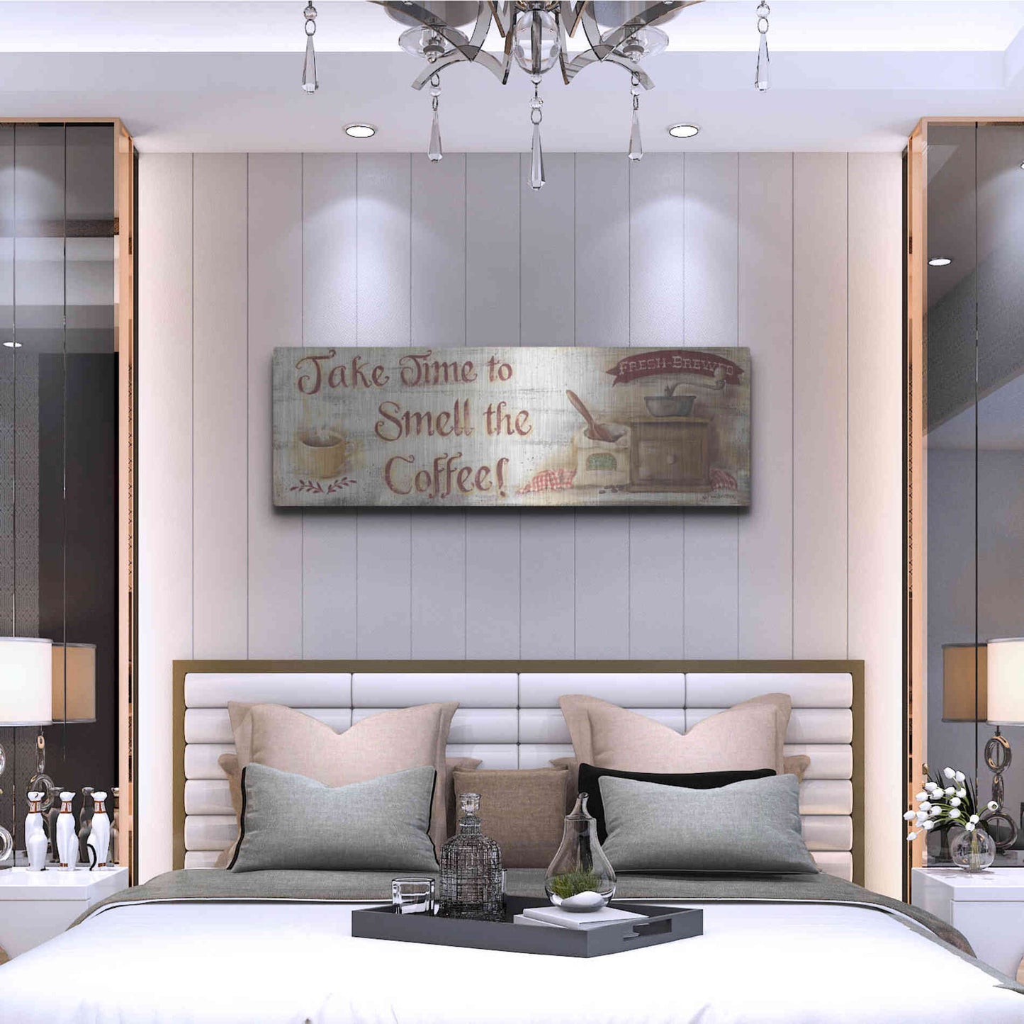 Luxe Metal Art 'Smell the Coffee' by Pam Britton, Metal Wall Art,48x16