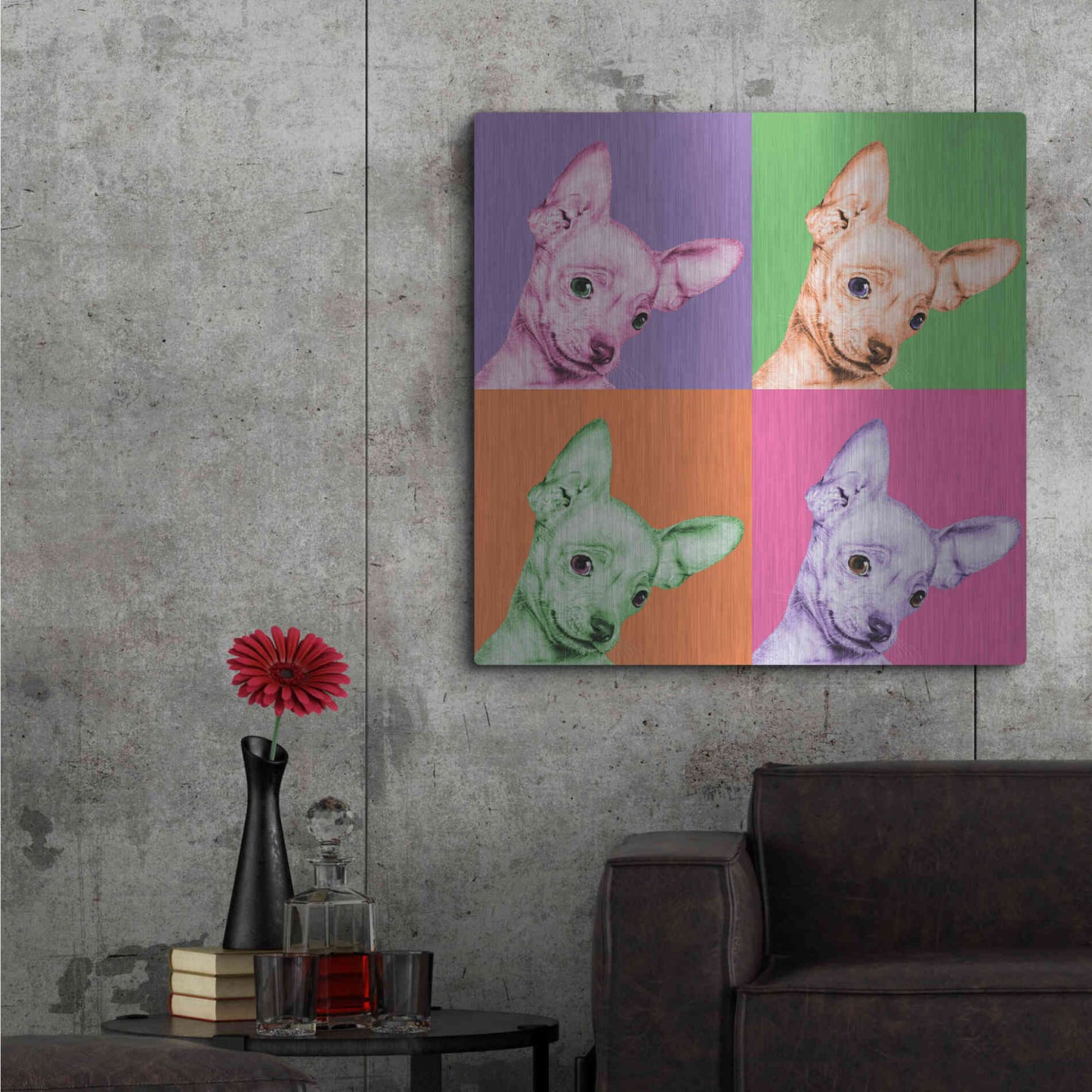Luxe Metal Art 'Sweet Chihuahua Pop' by Jon Bertelli Metal Wall Art,36x36