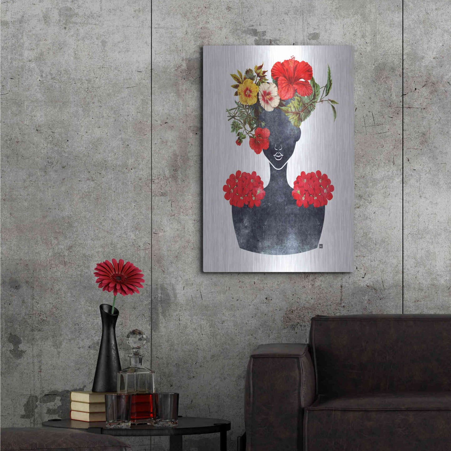 Luxe Metal Art 'Flower Crown Silhouette I' by Tabitha Brown Metal Wall Art,24x36