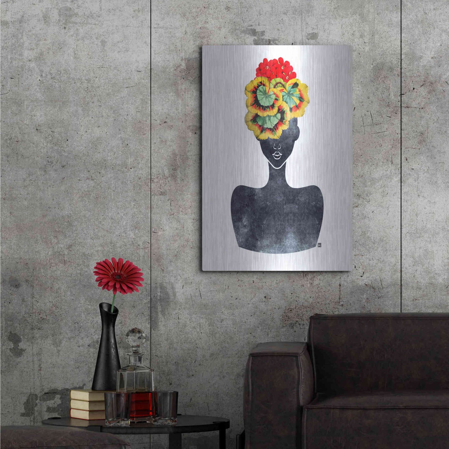 Luxe Metal Art 'Flower Crown Silhouette IV' by Tabitha Brown Metal Wall Art,24x36