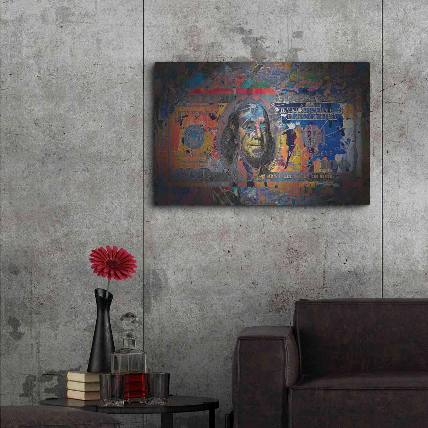 Luxe Metal Art 'Benjamin's Hundreds ' by Epic Portfolio Metal Wall Art,36x24