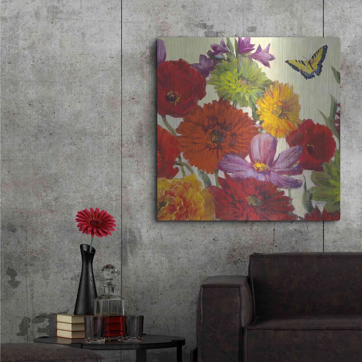 Luxe Metal Art 'Butterfly Flower Scatter II' by Carol Rowan, Metal Wall Art,36x36
