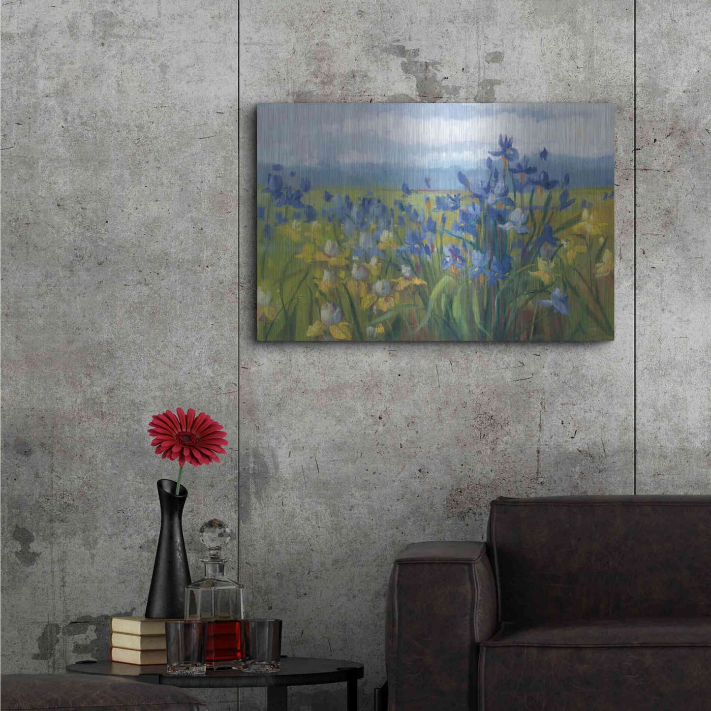 Luxe Metal Art 'Blue And Yellow Flower Field' by Carol Rowan, Metal Wall Art,36x24