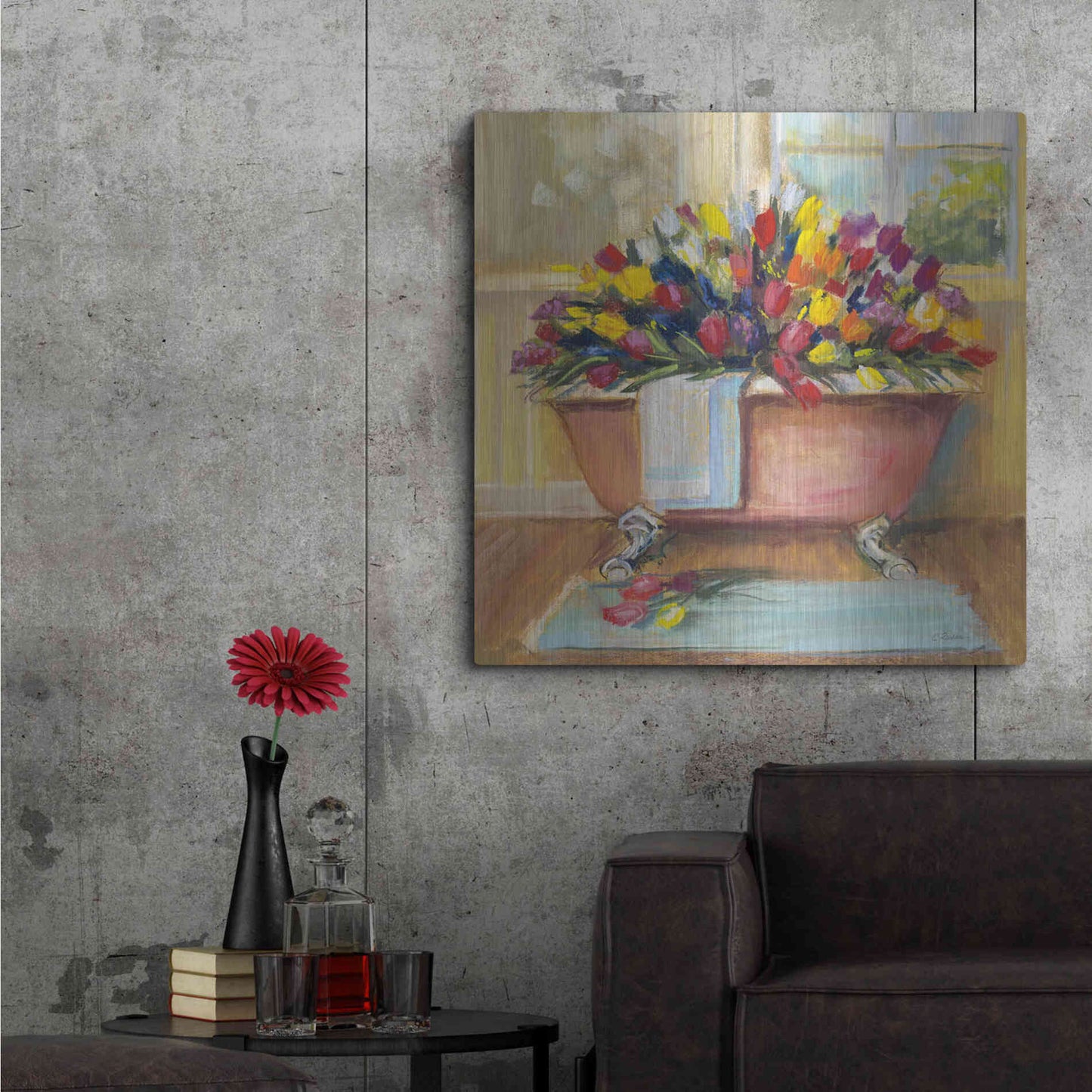 Luxe Metal Art 'Bathtub Bouquet II' by Carol Rowan, Metal Wall Art,36x36
