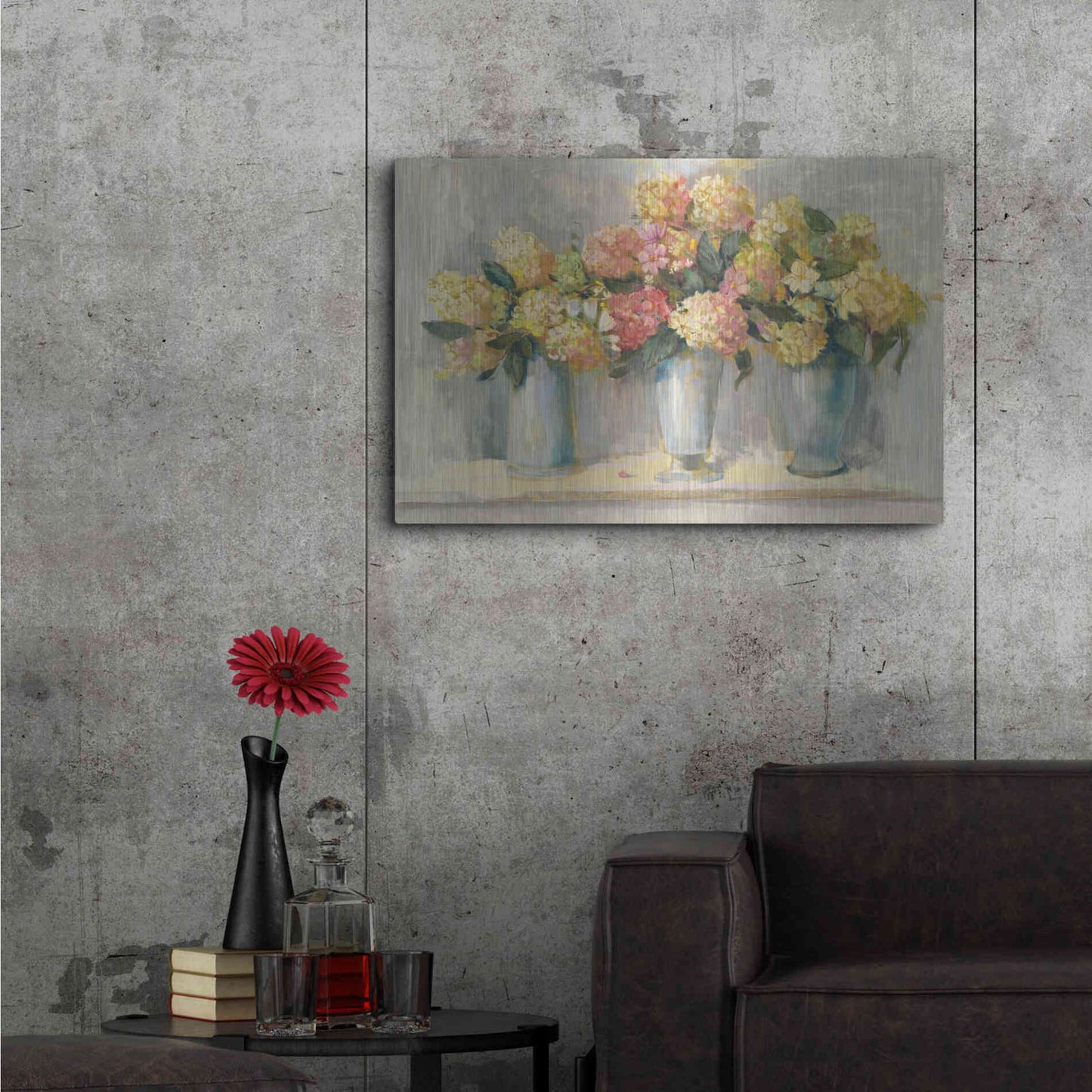 Luxe Metal Art 'IVory And Blush Hydrangea Bouquets' by Carol Rowan, Metal Wall Art,36x24